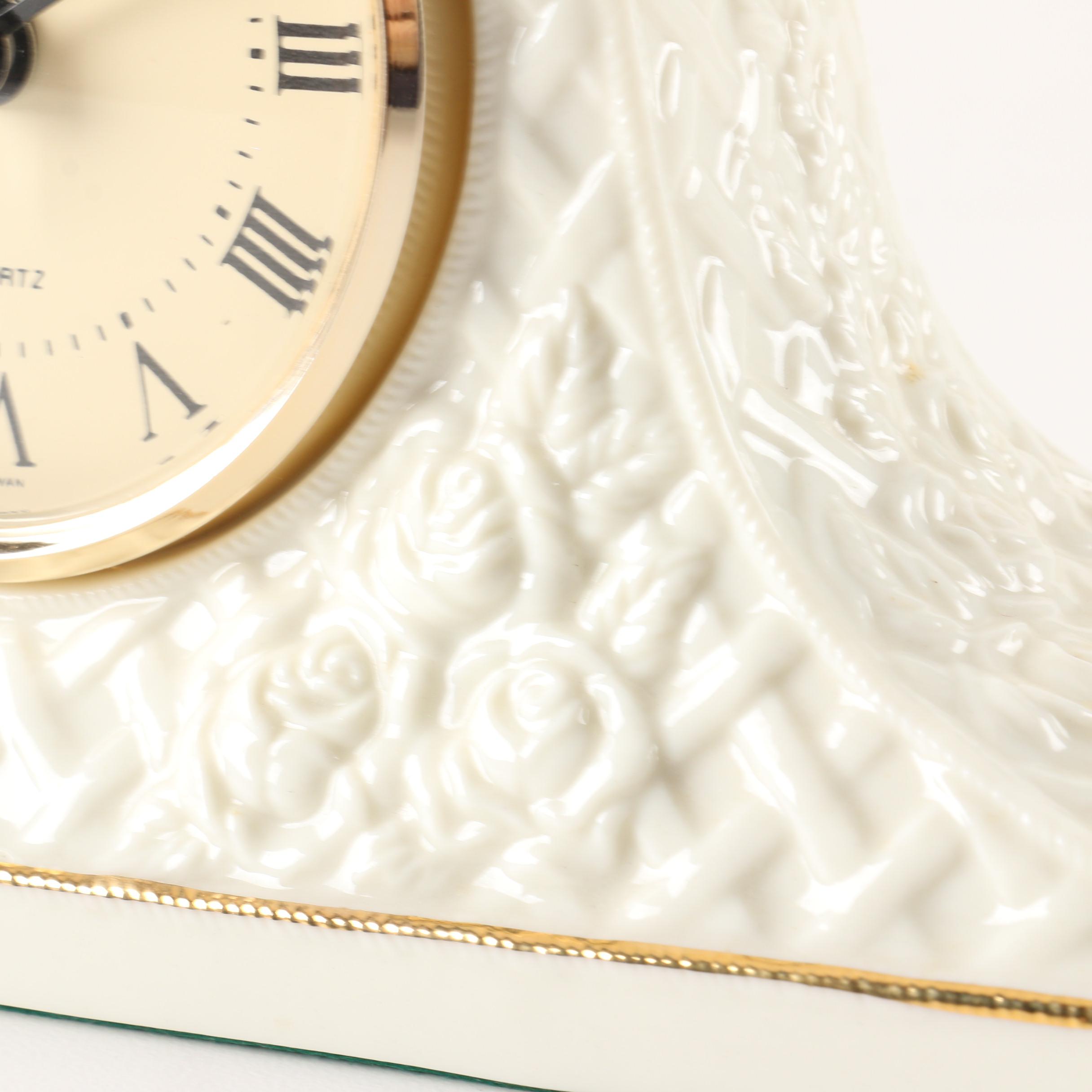 Madison Avenue White Porcelain Tambour Mantel Clock