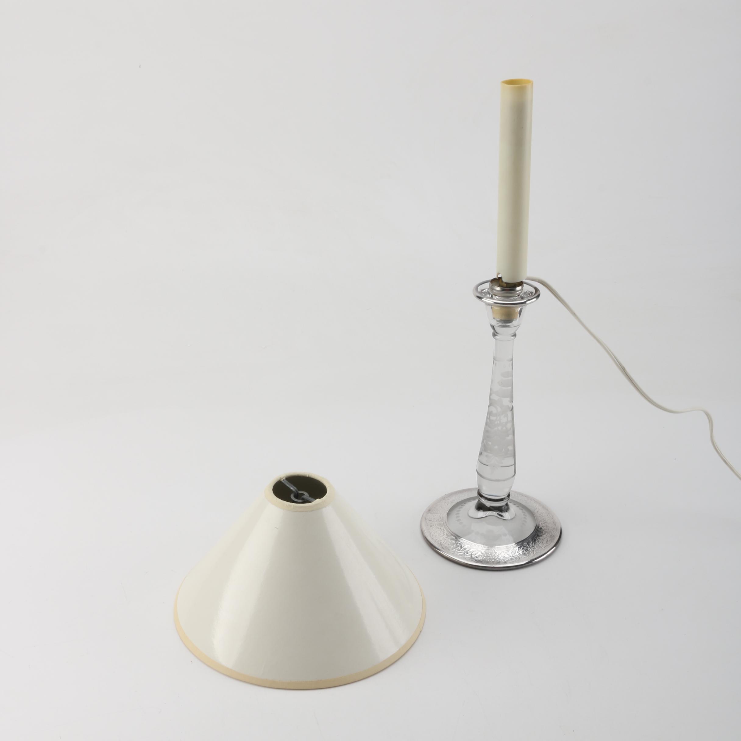Glass and Candle Table Lamp And Shade
