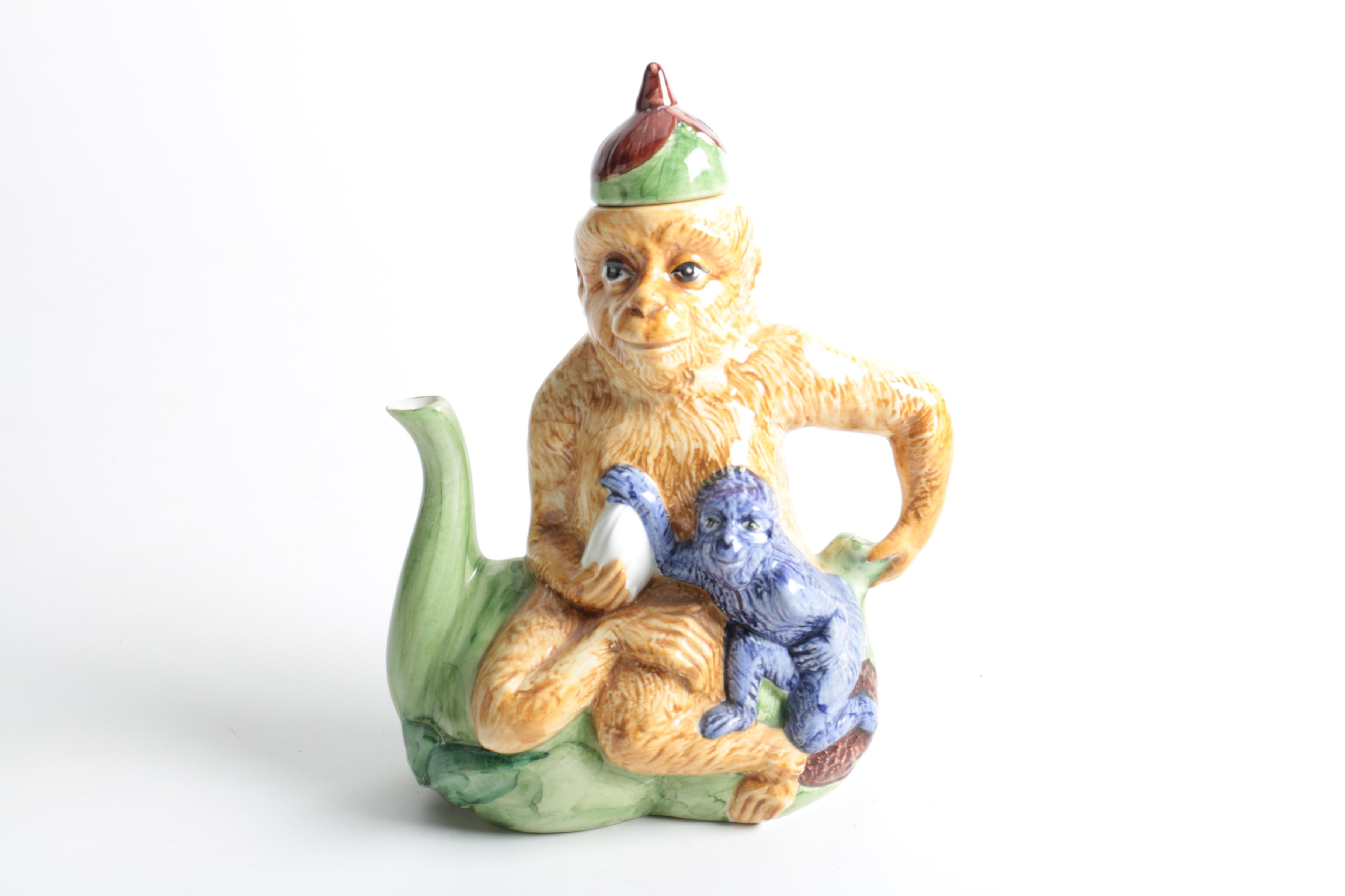 Italian Monkey and Bernard Carant Bird Figural Teapots