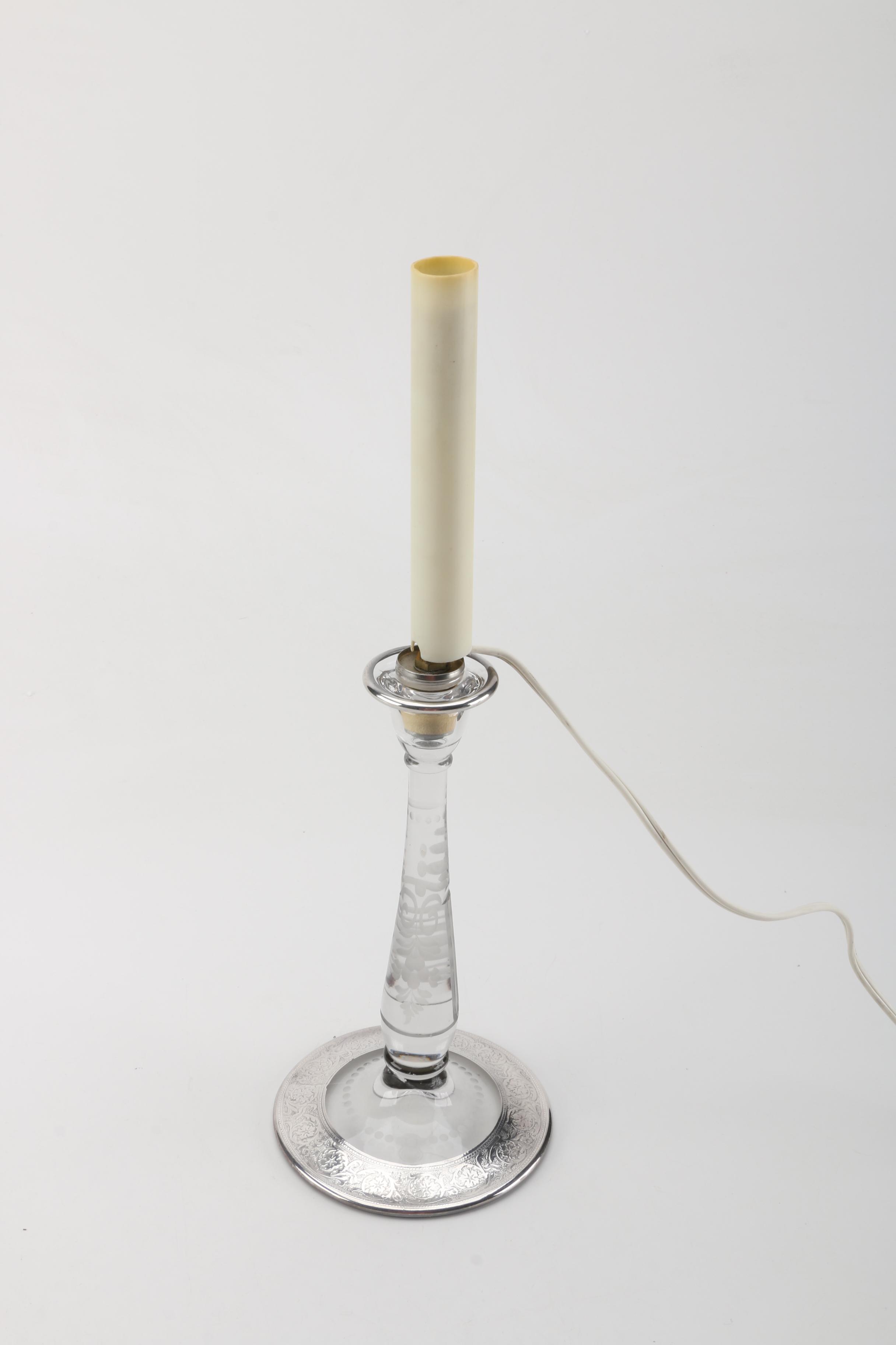 Glass and Candle Table Lamp And Shade