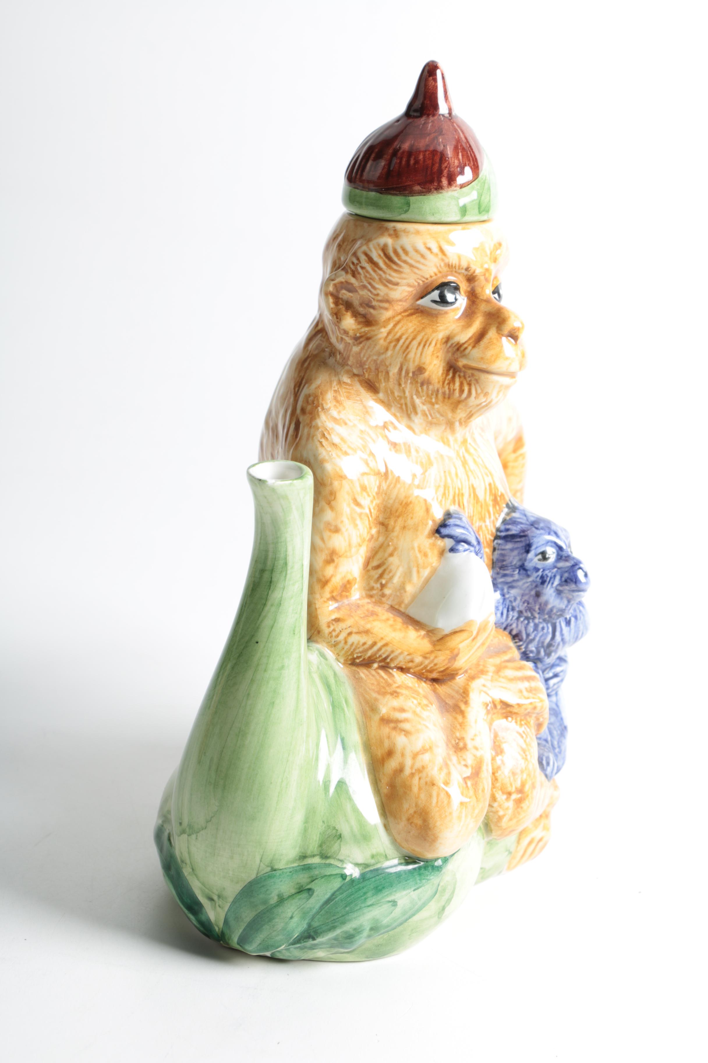 Italian Monkey and Bernard Carant Bird Figural Teapots