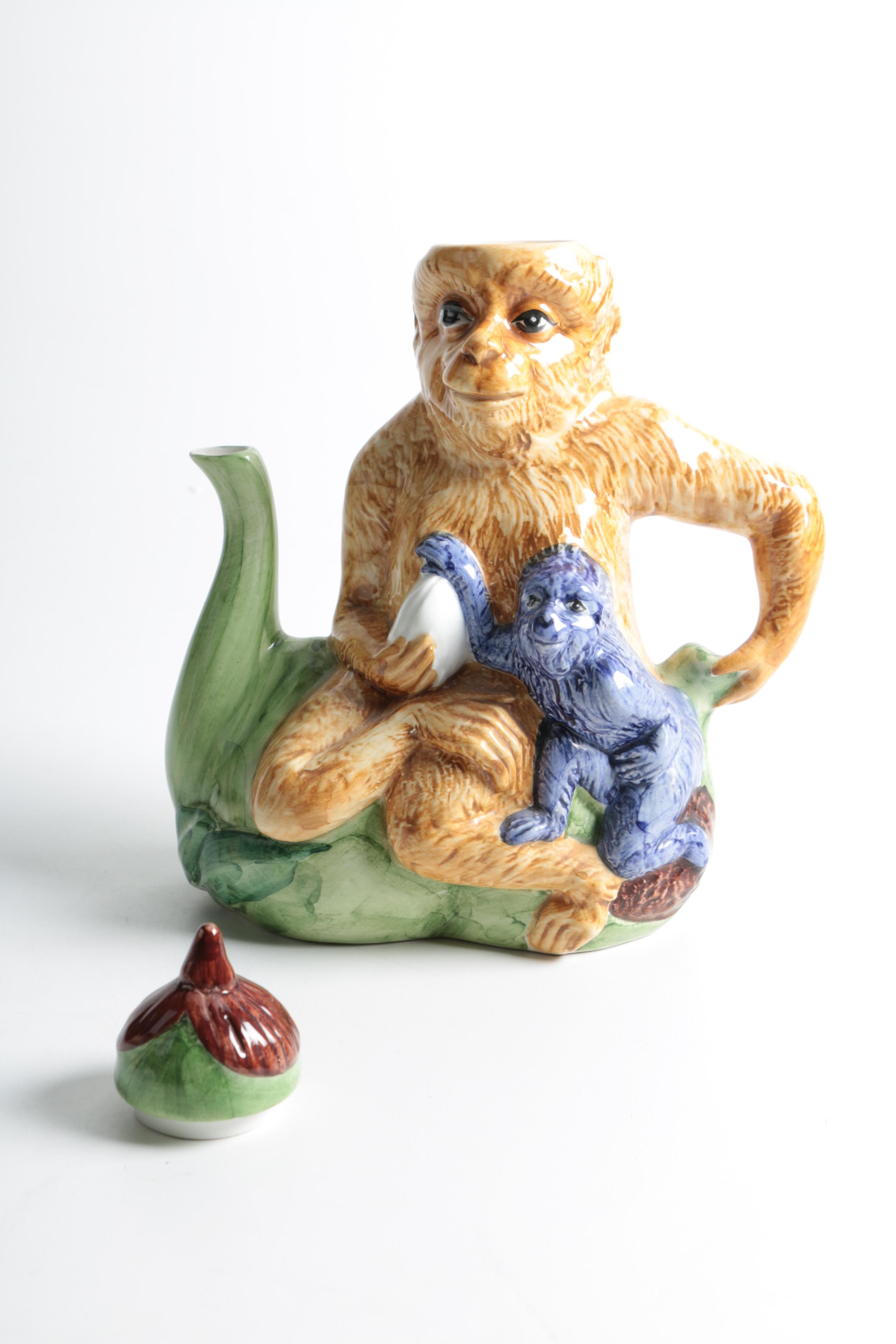 Italian Monkey and Bernard Carant Bird Figural Teapots