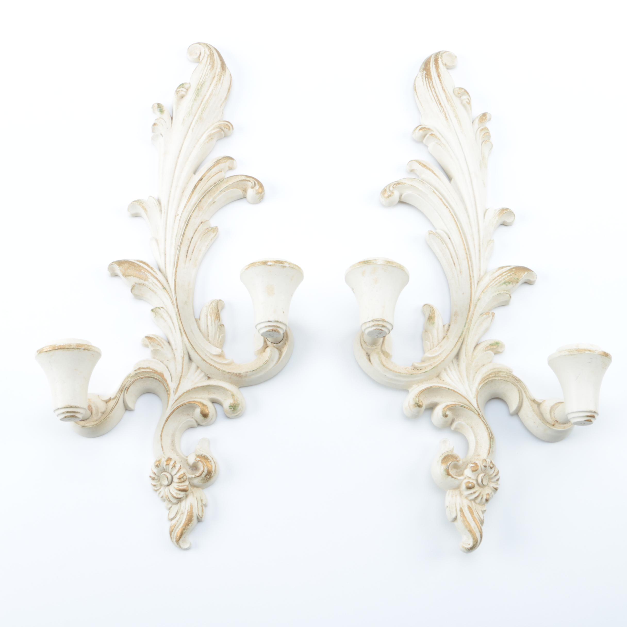 Syroco Wood White Painted Wooden Wall Sconces