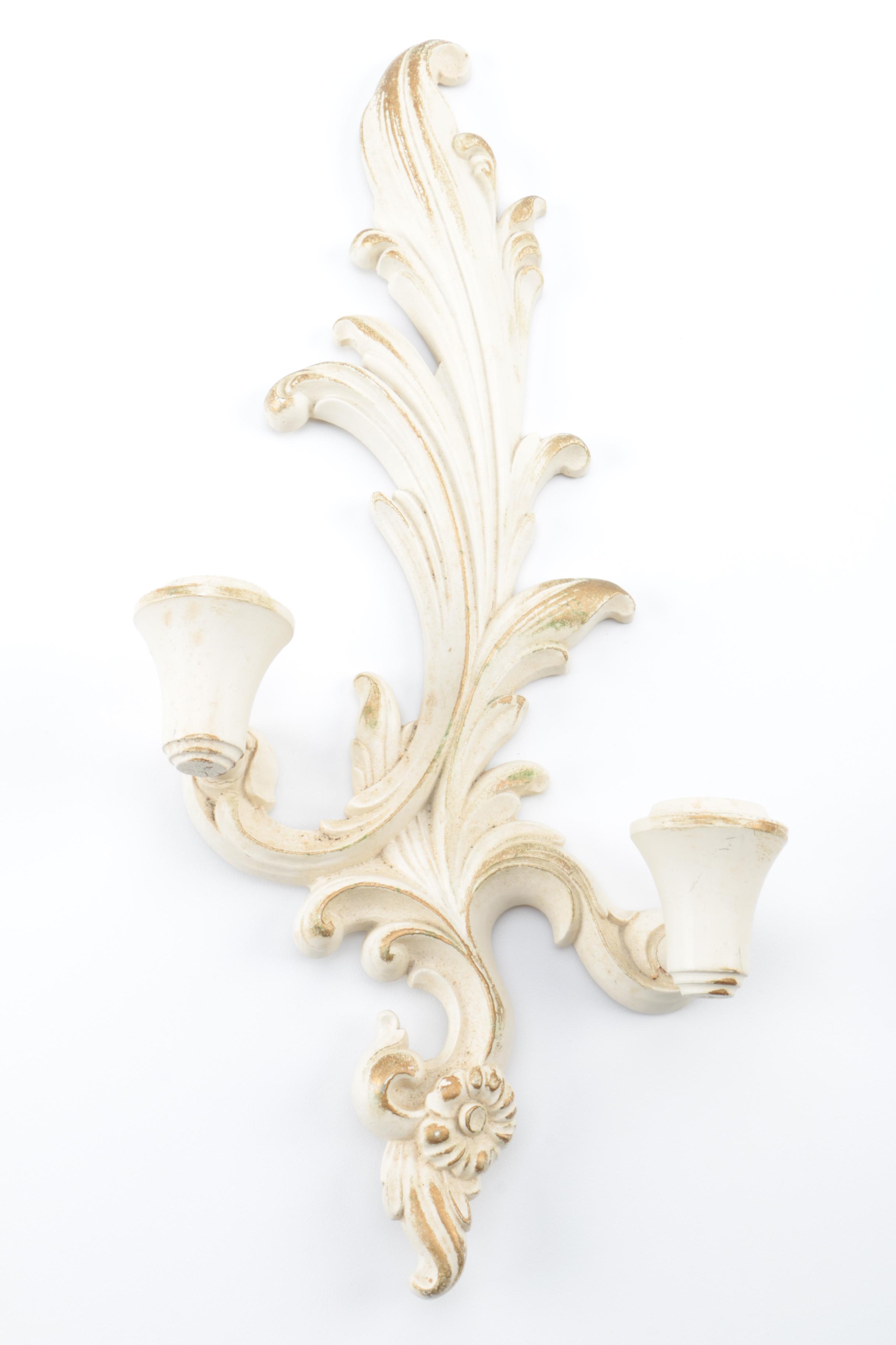 Syroco Wood White Painted Wooden Wall Sconces
