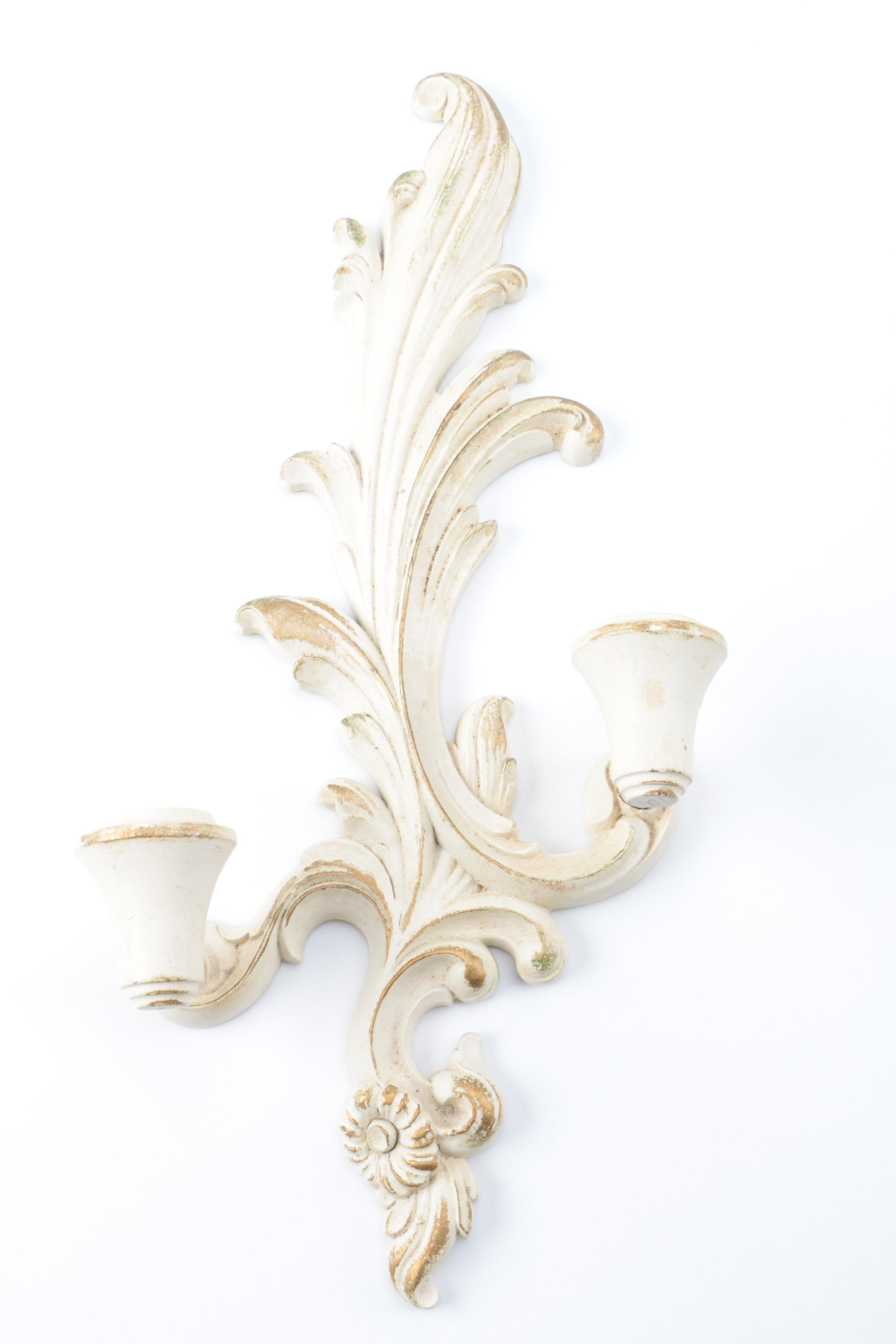 Syroco Wood White Painted Wooden Wall Sconces