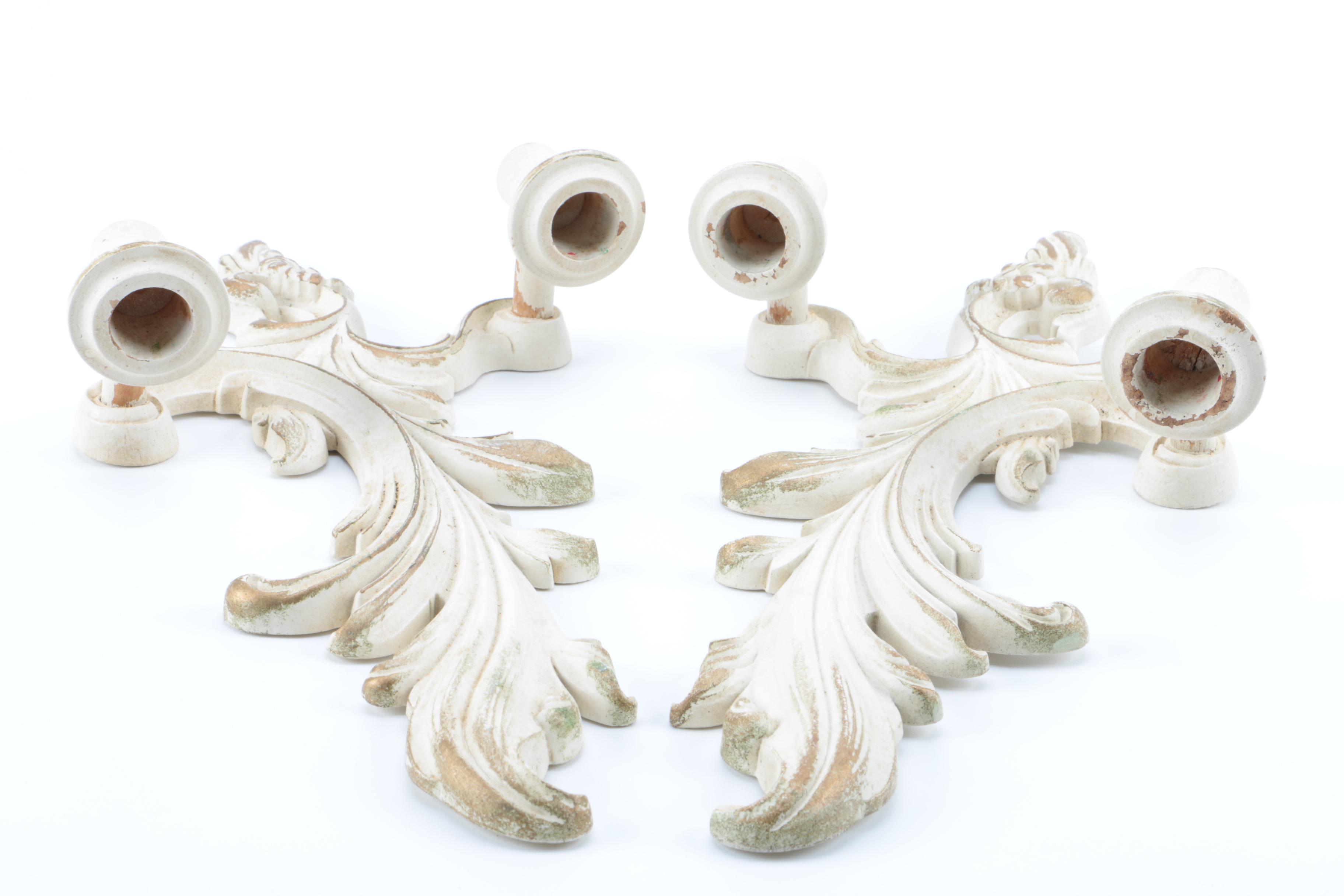 Syroco Wood White Painted Wooden Wall Sconces