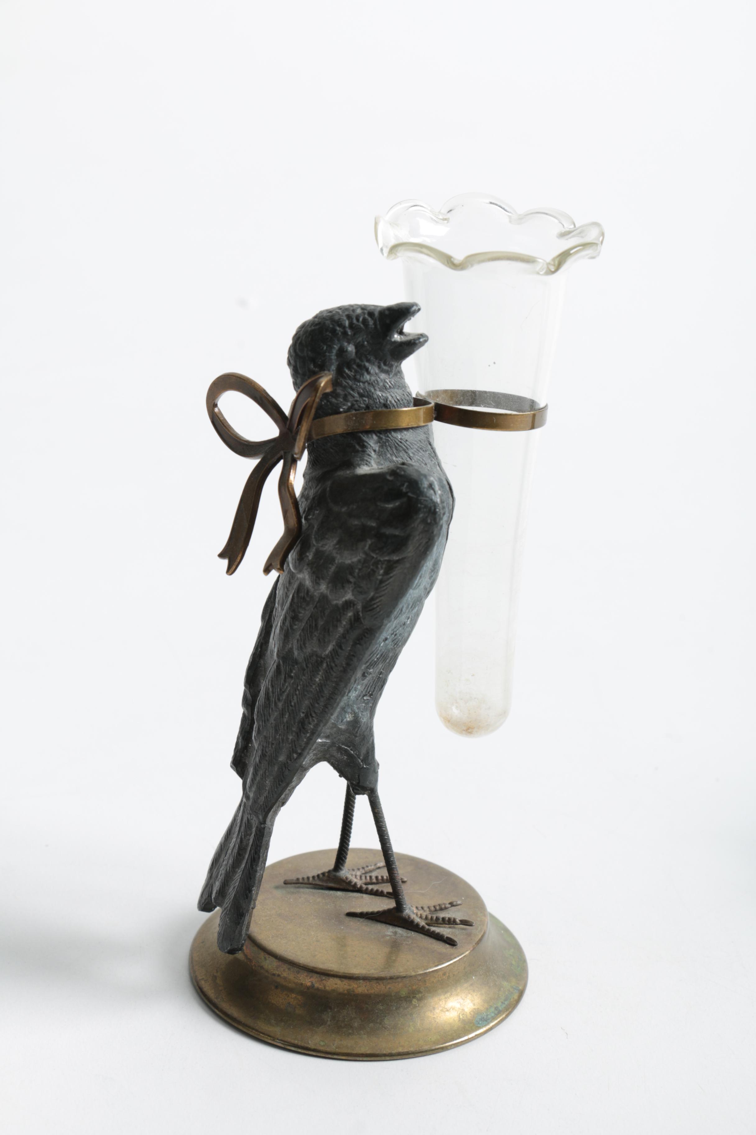 Metal Bird Figurines Including a Bud Vase