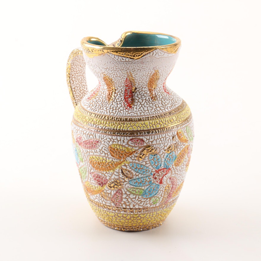 Mid Century Modern Signed Beaded Glaze Art Pottery Vase
