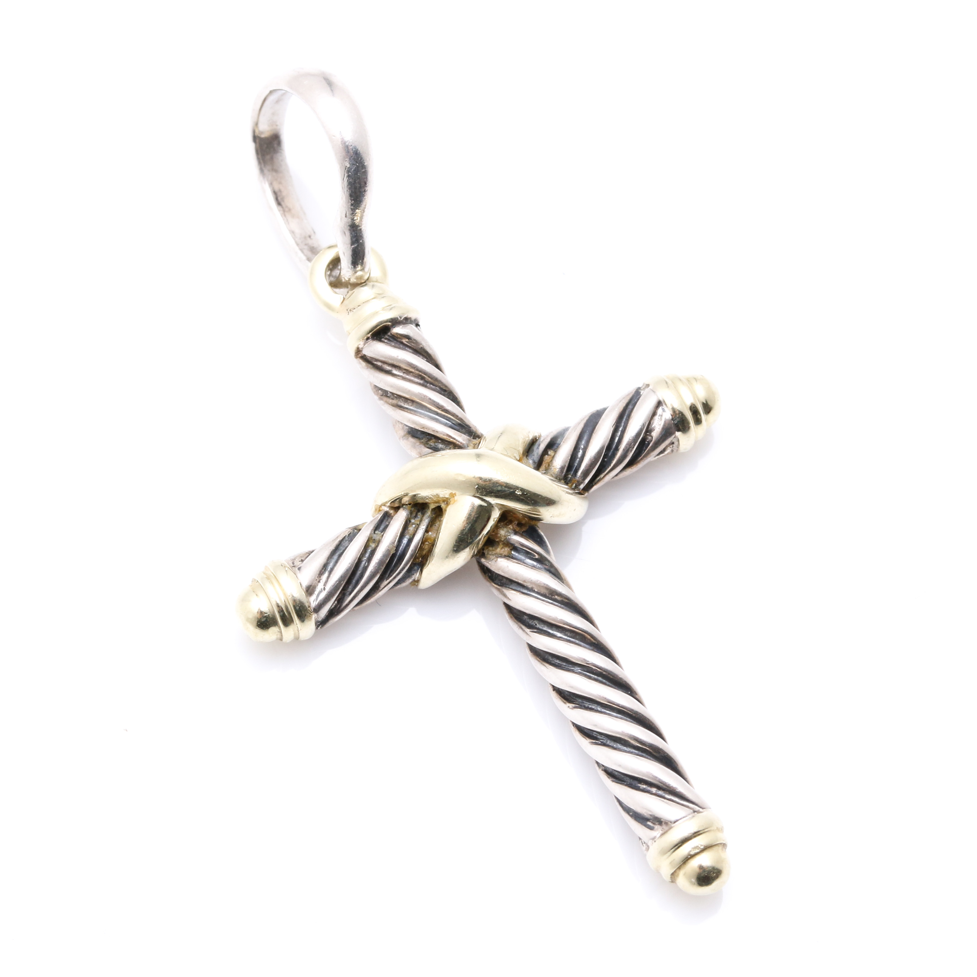 David Yurman 14K Yellow Gold and Sterling Silver Cable Cross Pendant