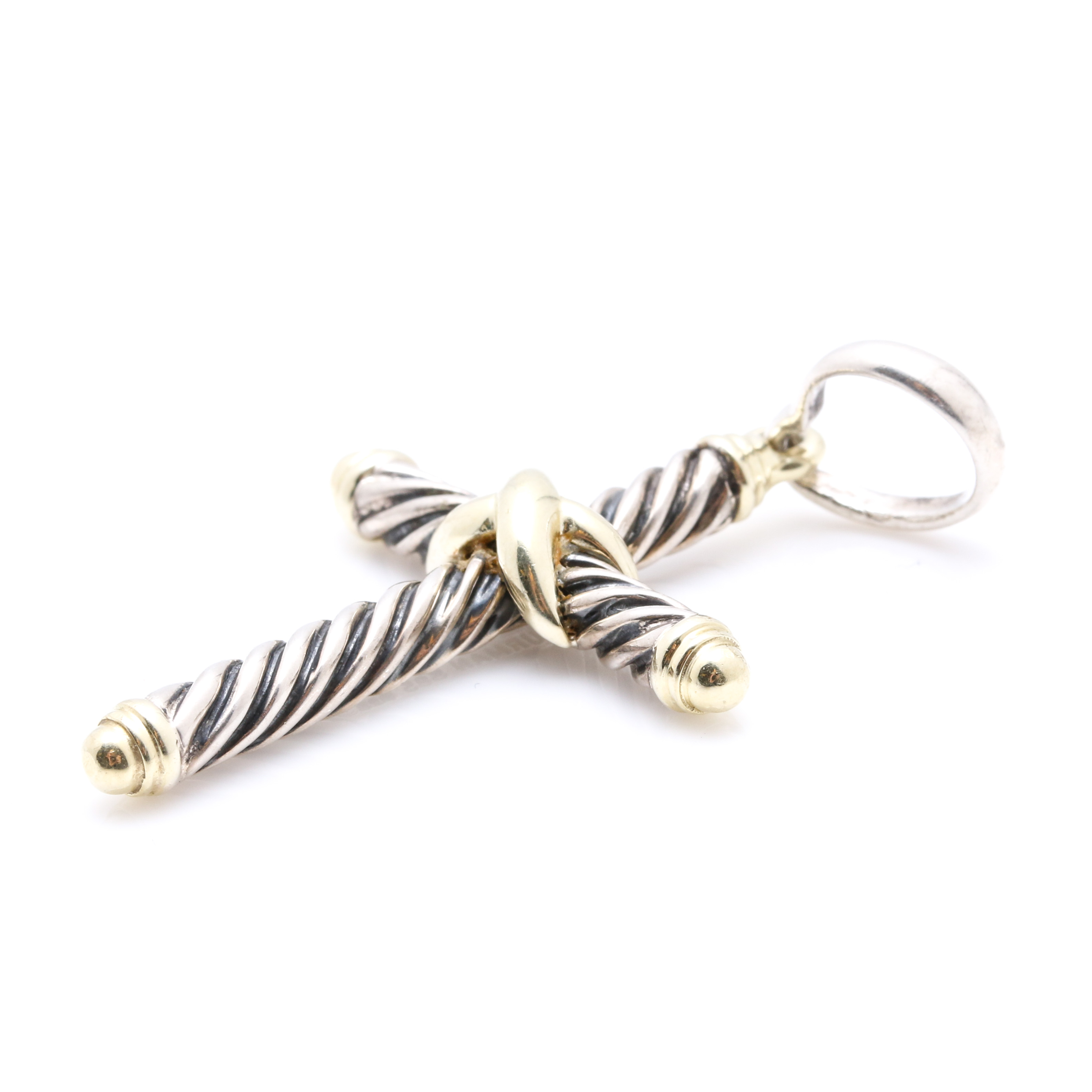 David Yurman 14K Yellow Gold and Sterling Silver Cable Cross Pendant