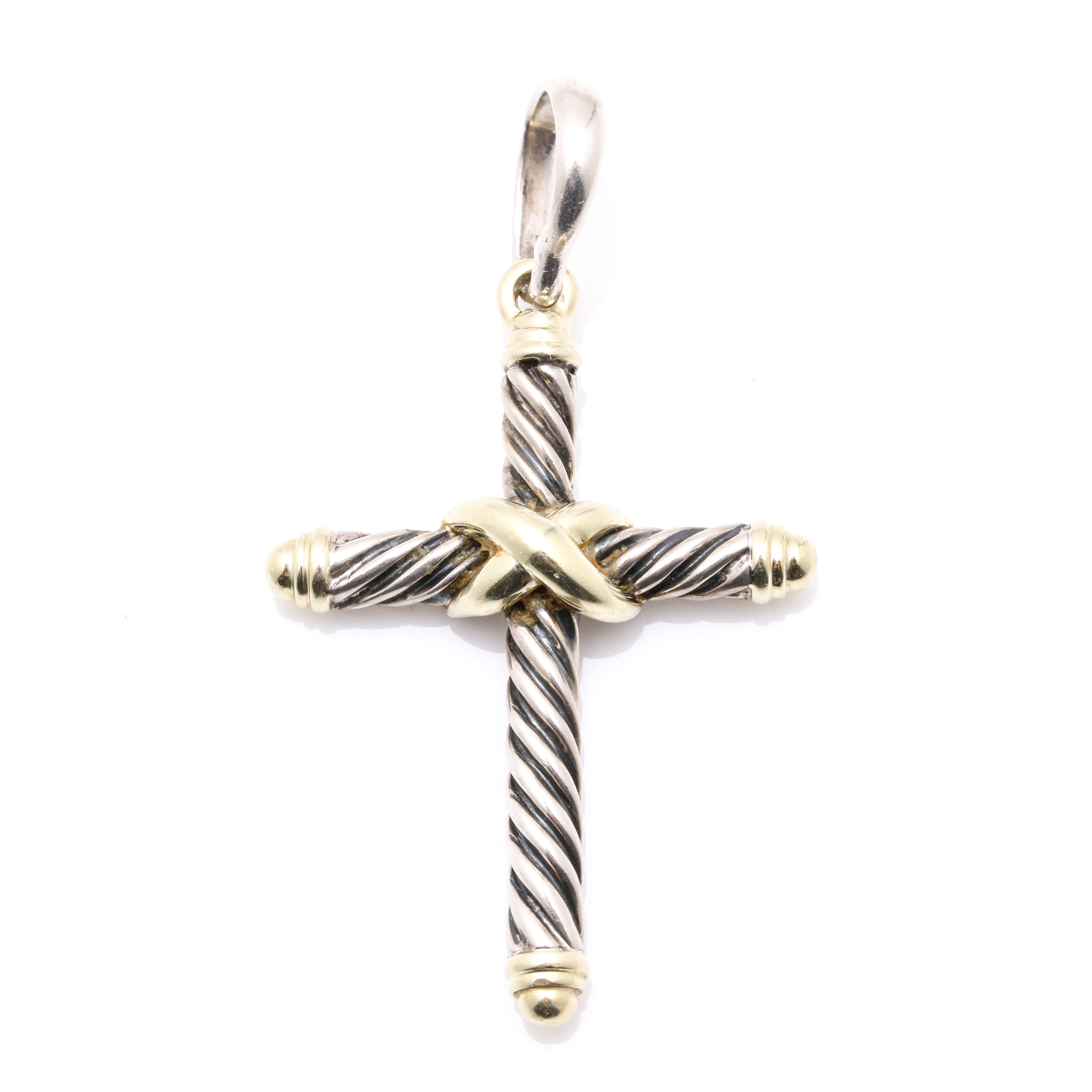 David Yurman 14K Yellow Gold and Sterling Silver Cable Cross Pendant