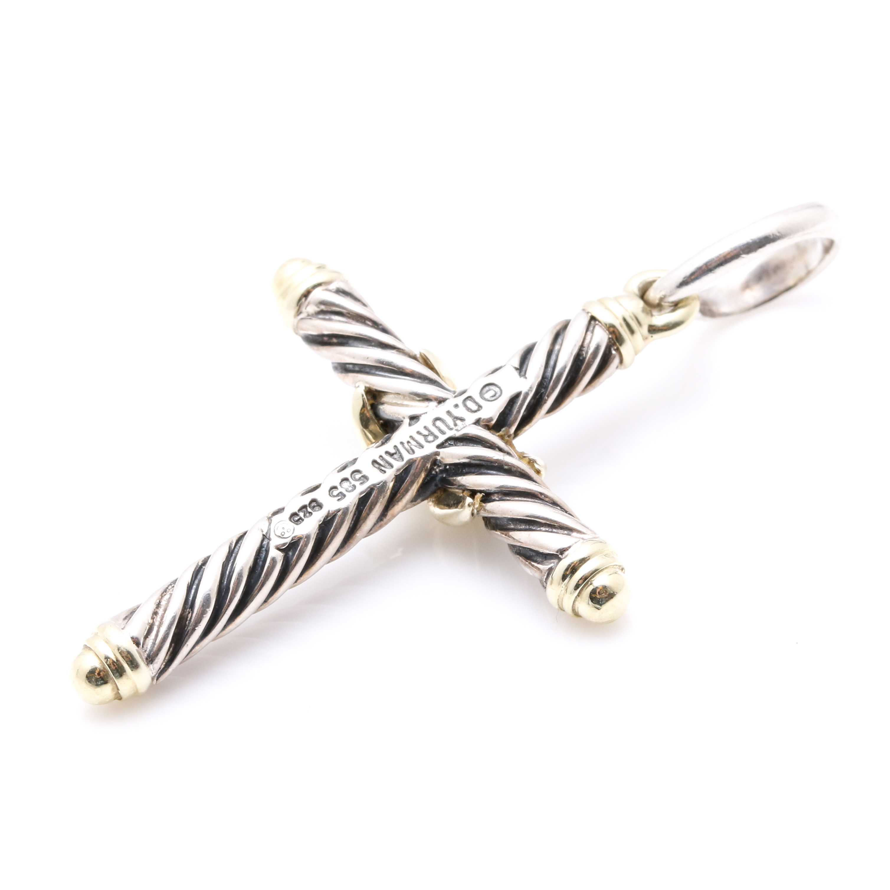 David Yurman 14K Yellow Gold and Sterling Silver Cable Cross Pendant
