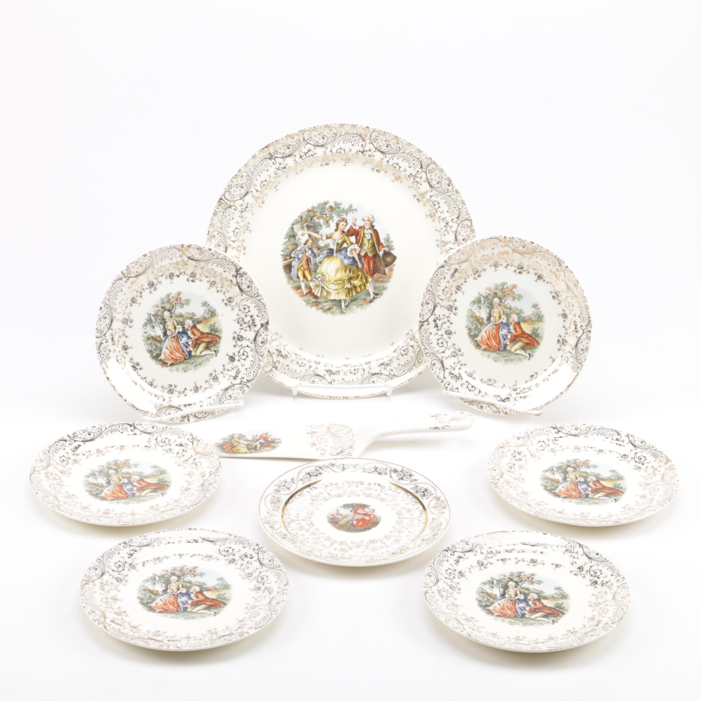 Vintage Hampton Romantic Porcelain Dessert Plates and Pie Server