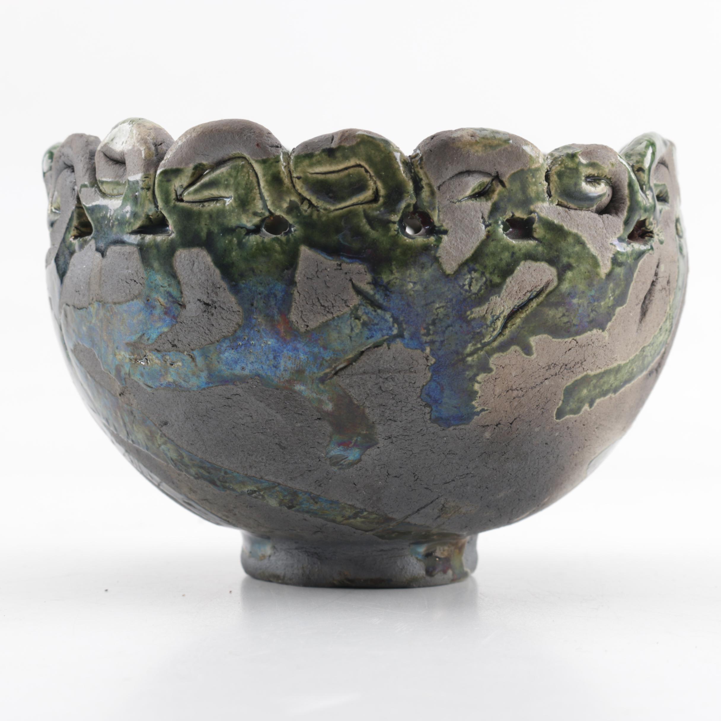 Handbuilt Raku FIred Stoneware Bowl