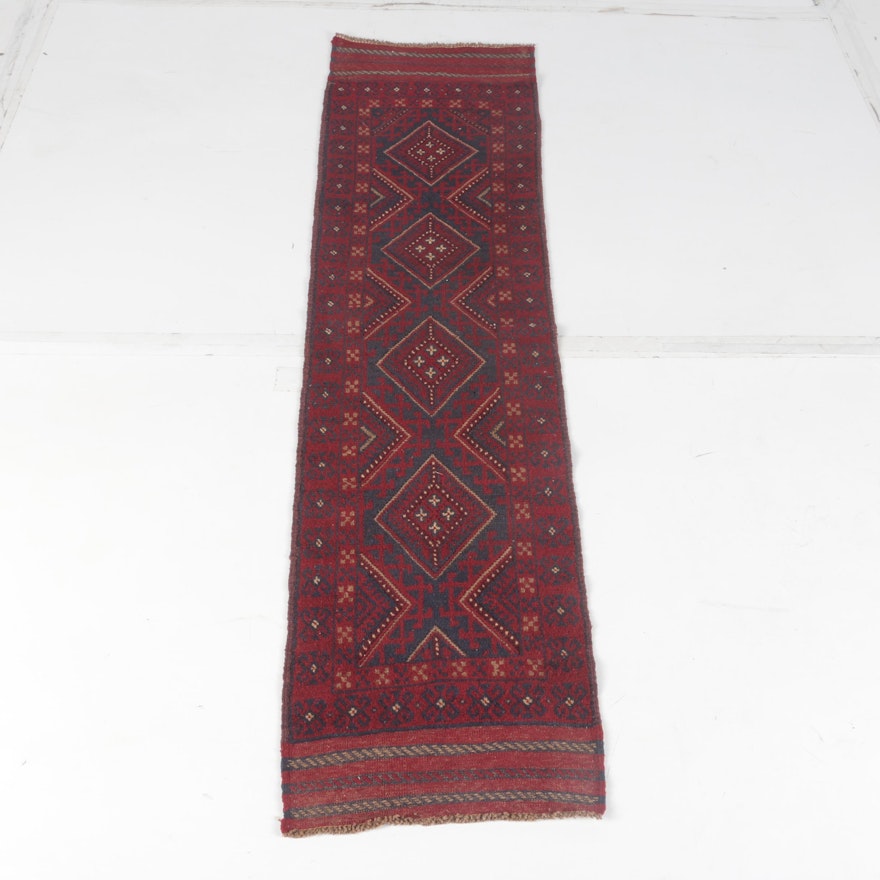 Hand-Knotted and Embroidered Baluch Carpet Runner