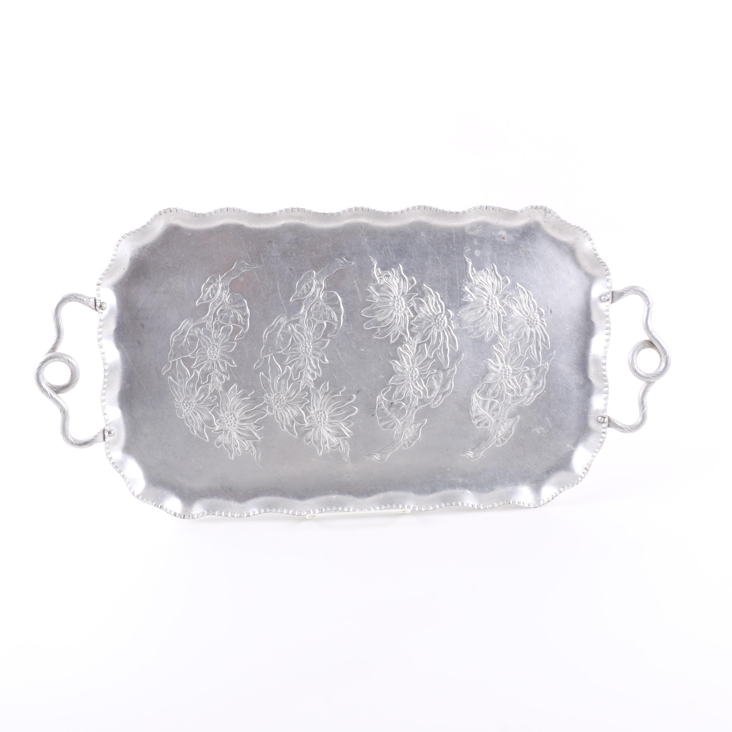 Vintage Aluminum Embossed Floral Serving Tray