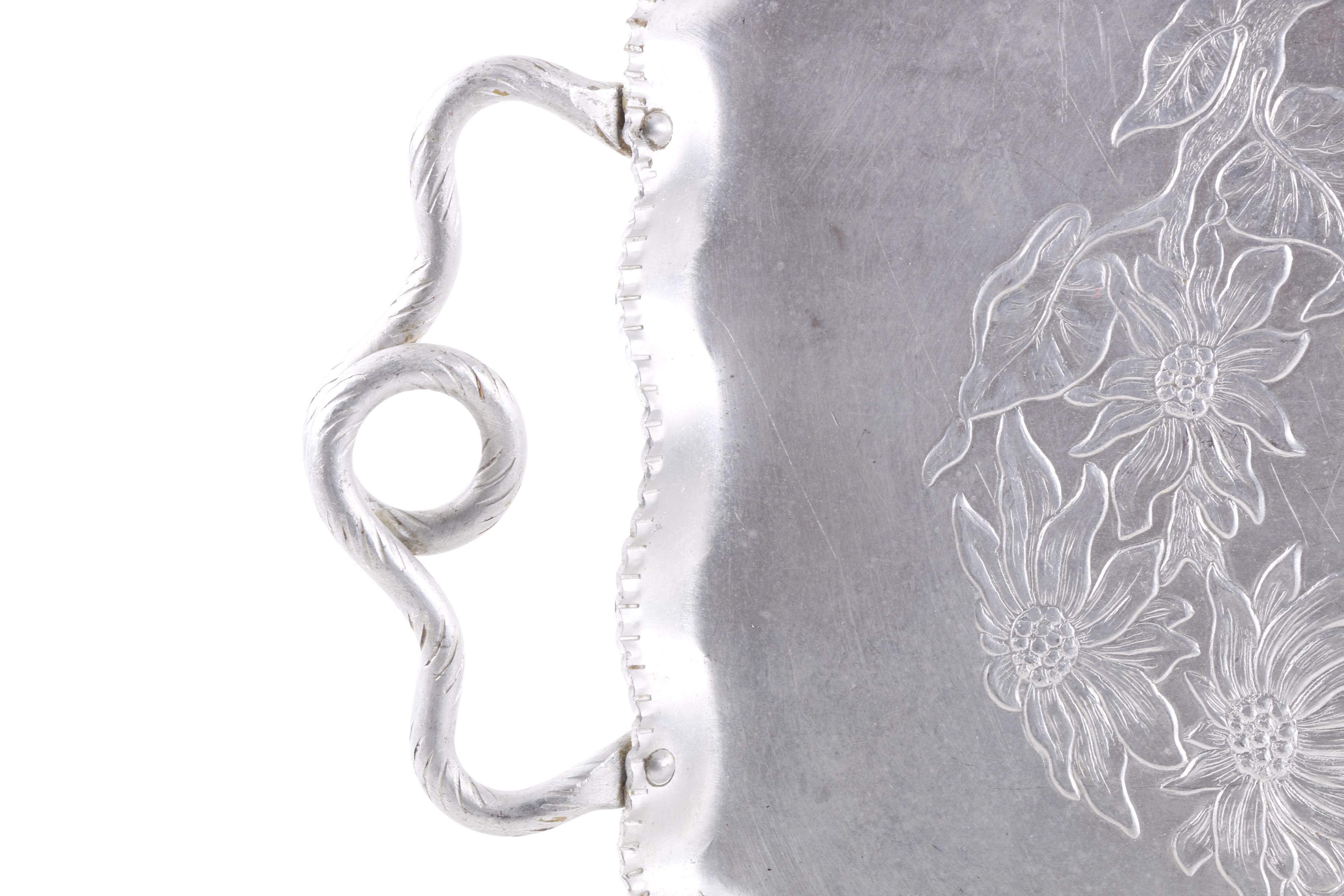 Vintage Aluminum Embossed Floral Serving Tray