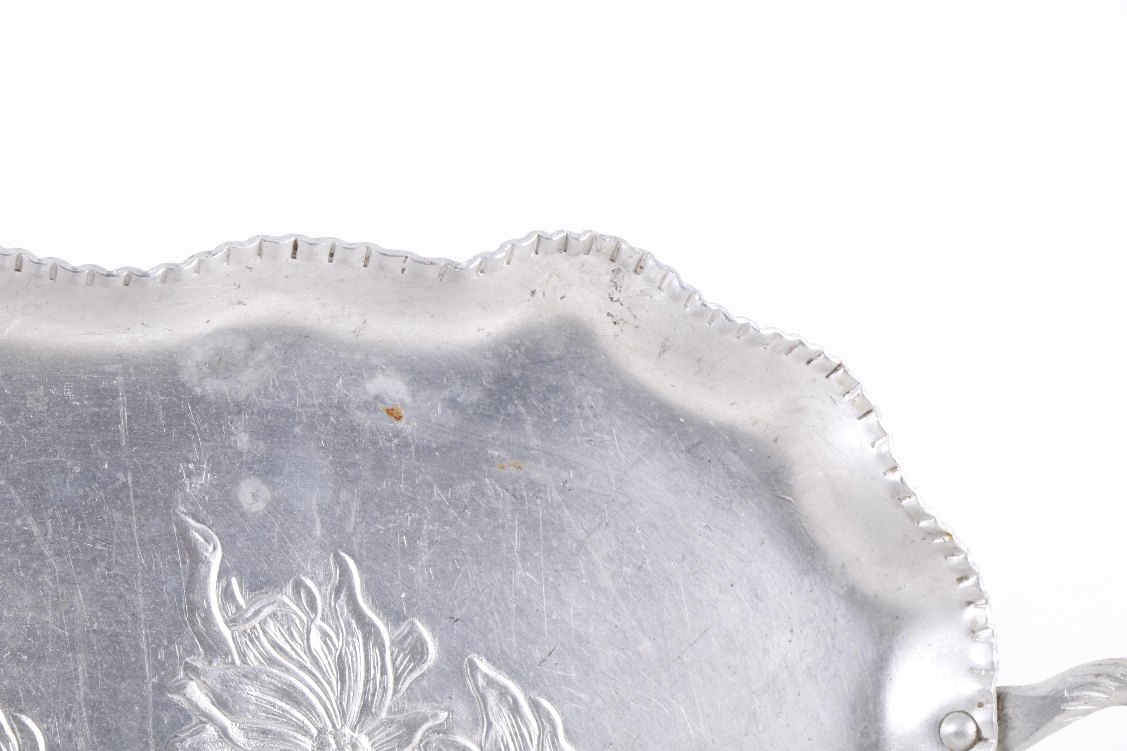 Vintage Aluminum Embossed Floral Serving Tray