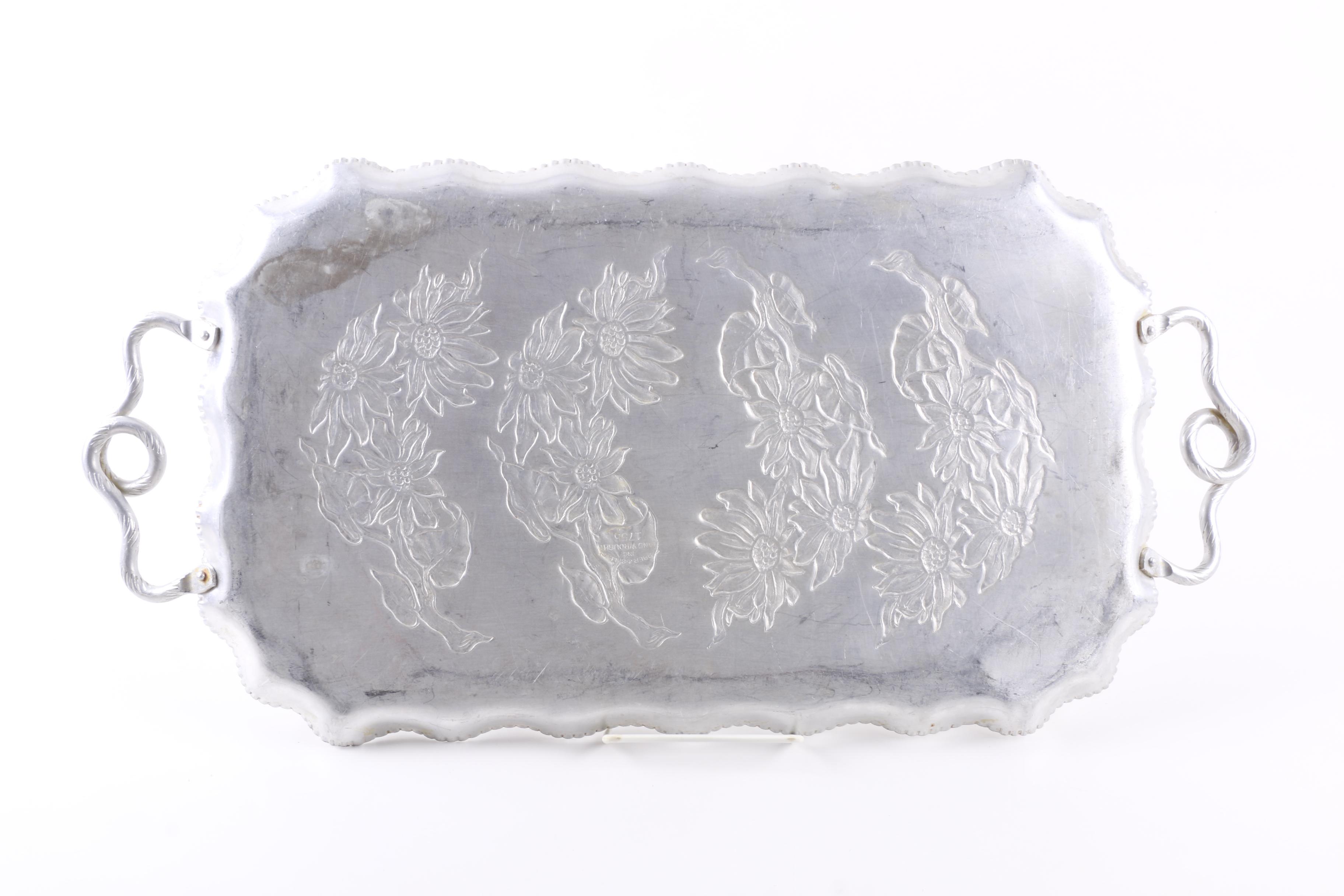 Vintage Aluminum Embossed Floral Serving Tray