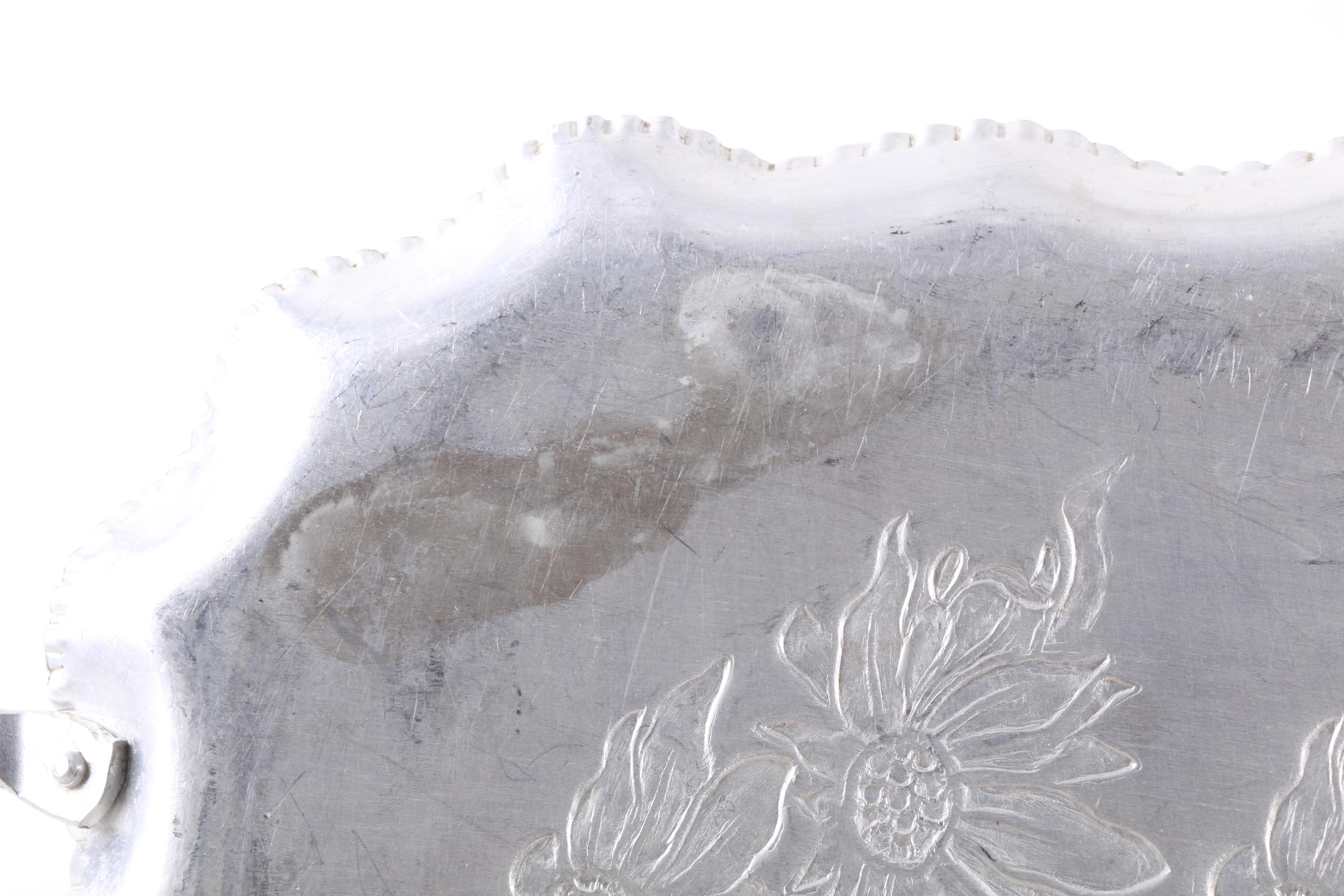 Vintage Aluminum Embossed Floral Serving Tray