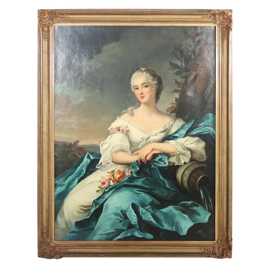 Early 19th-Century Oil Portrait on Canvas  of Woman After Jean-Marc Nattier