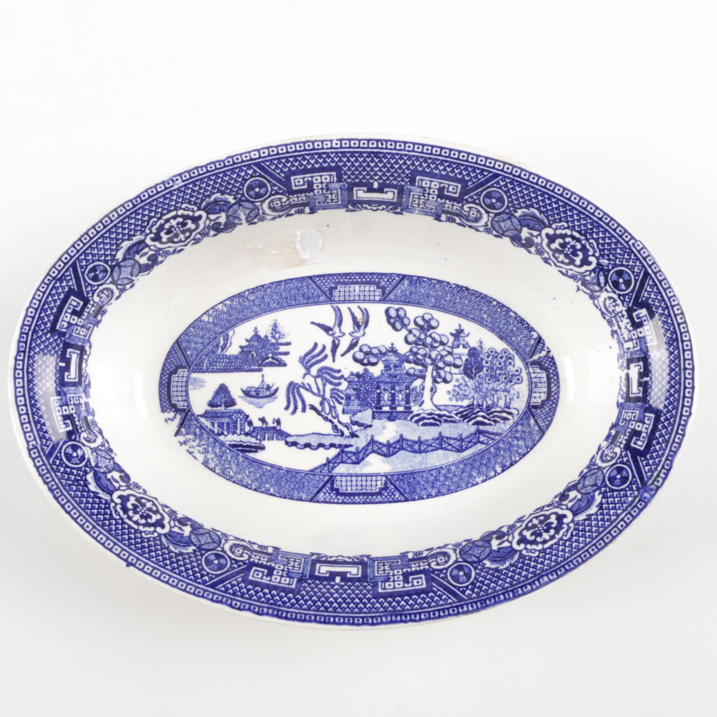 Vintage Blue and White Tranfer Printed Serveware Including Homer Laughlin