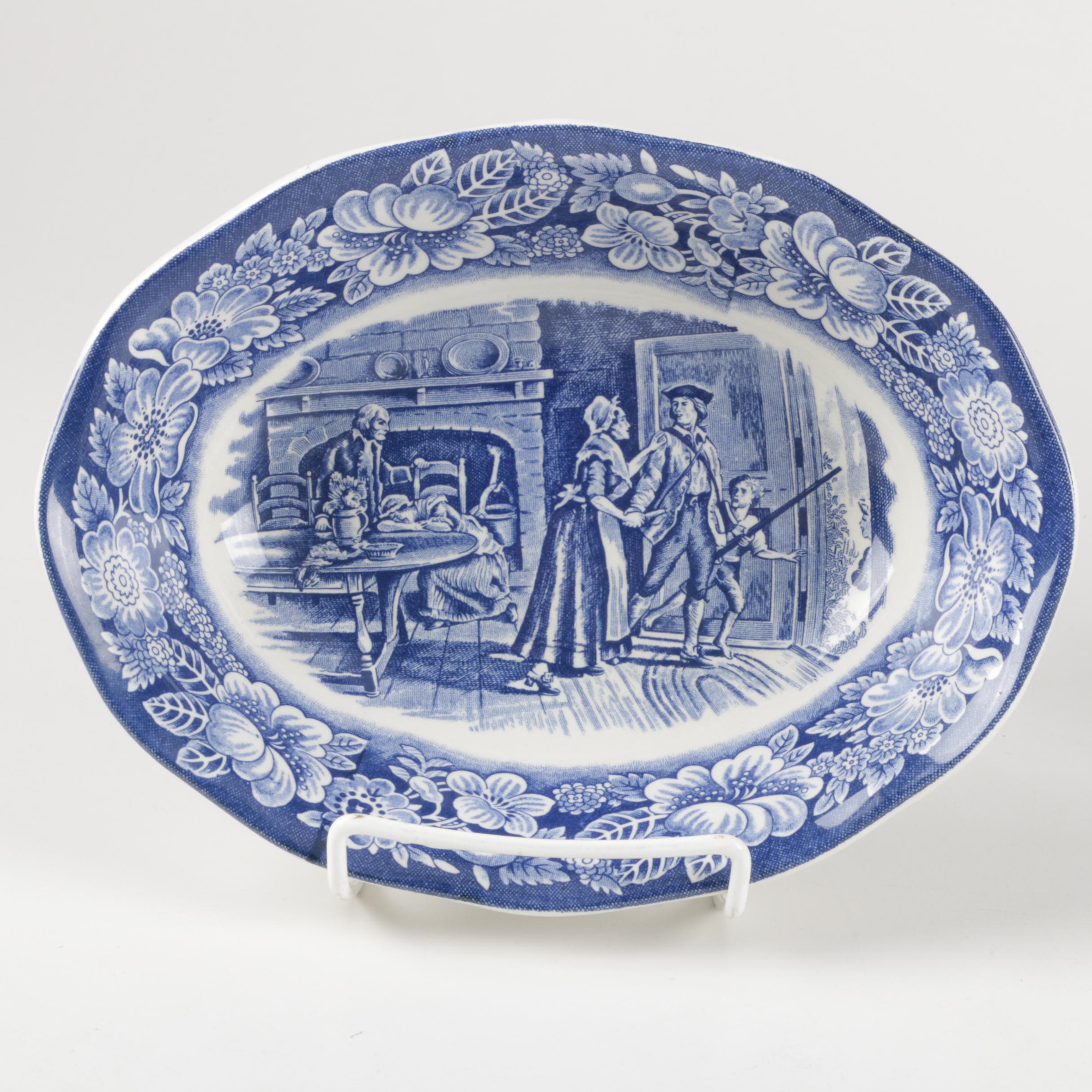 Vintage Blue and White Tranfer Printed Serveware Including Homer Laughlin