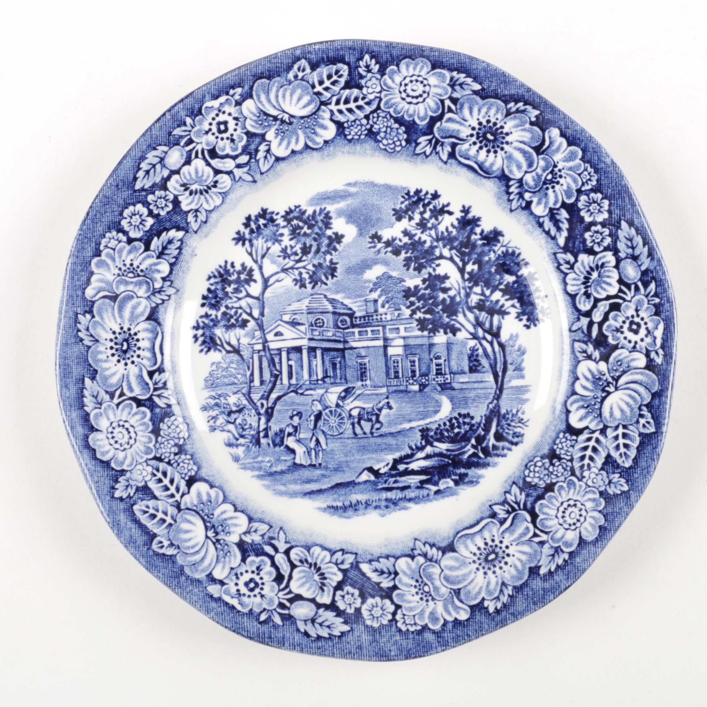 Vintage Blue and White Tranfer Printed Serveware Including Homer Laughlin