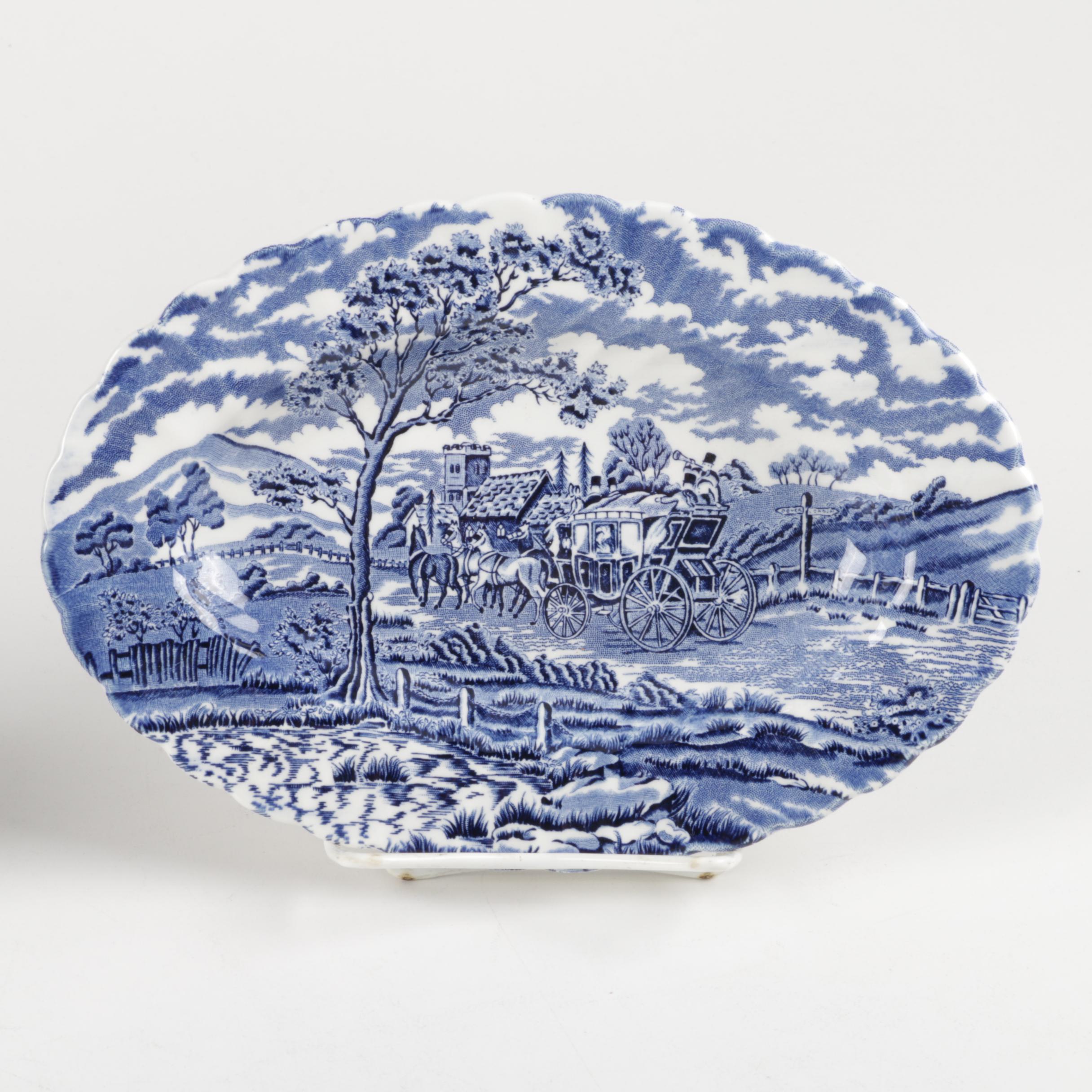 Vintage Blue and White Tranfer Printed Serveware Including Homer Laughlin