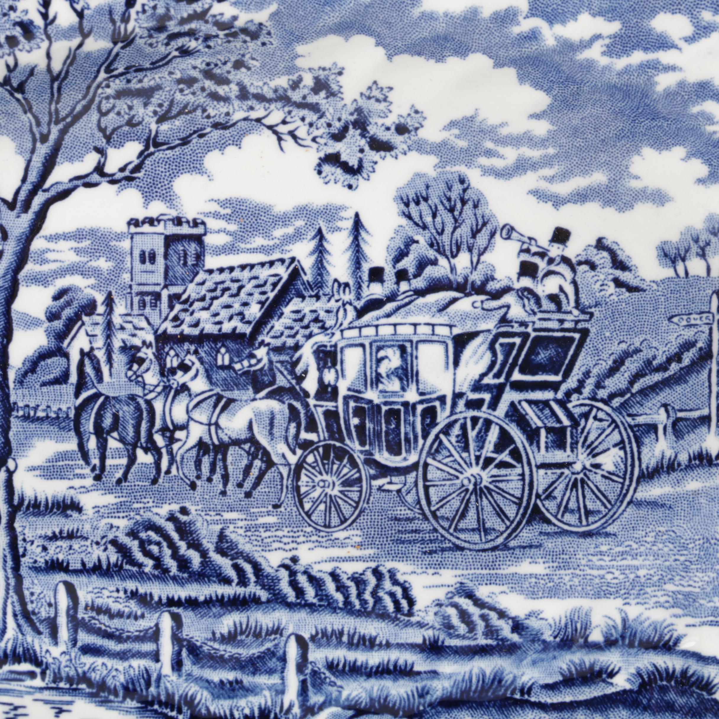 Vintage Blue and White Tranfer Printed Serveware Including Homer Laughlin