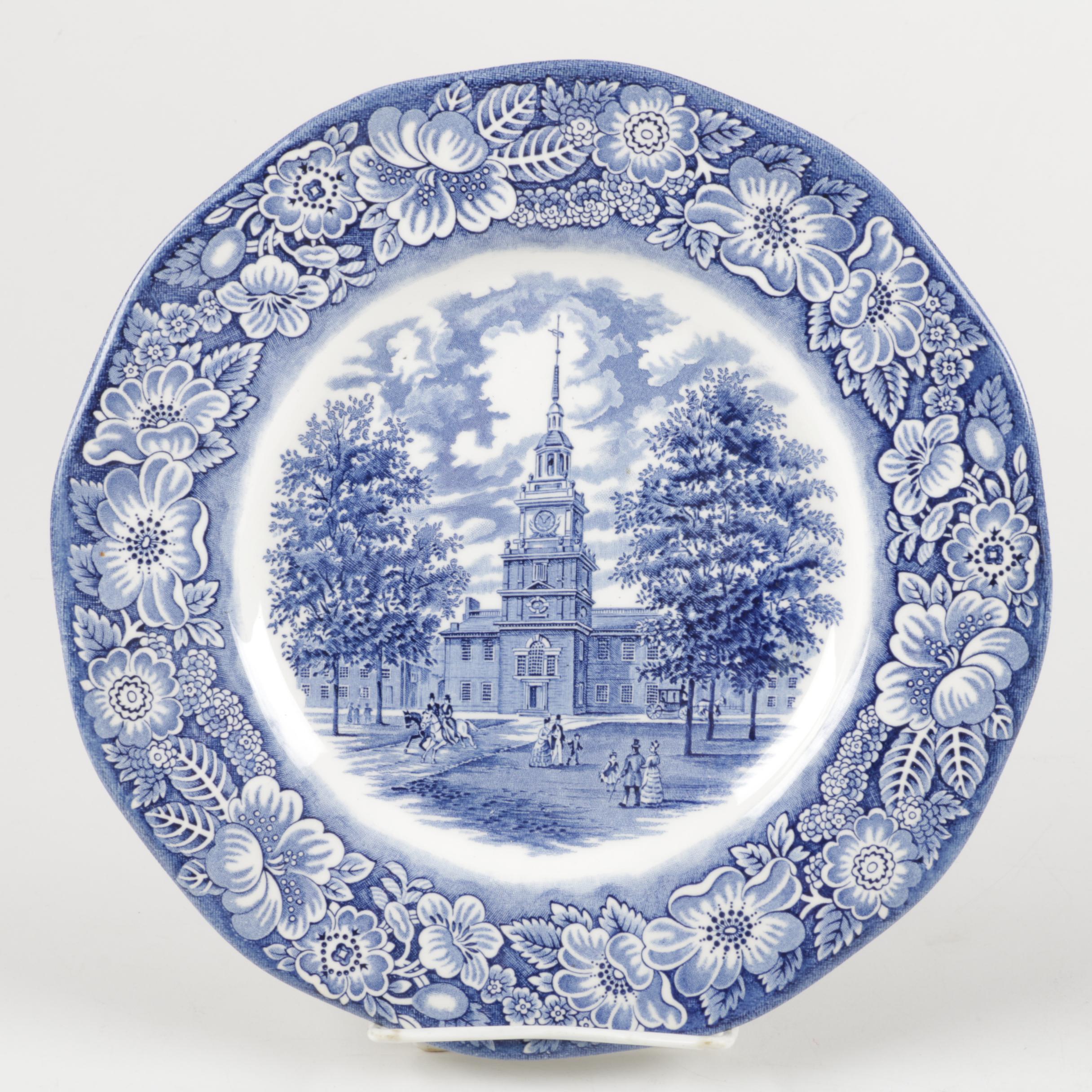 Vintage Blue and White Tranfer Printed Serveware Including Homer Laughlin