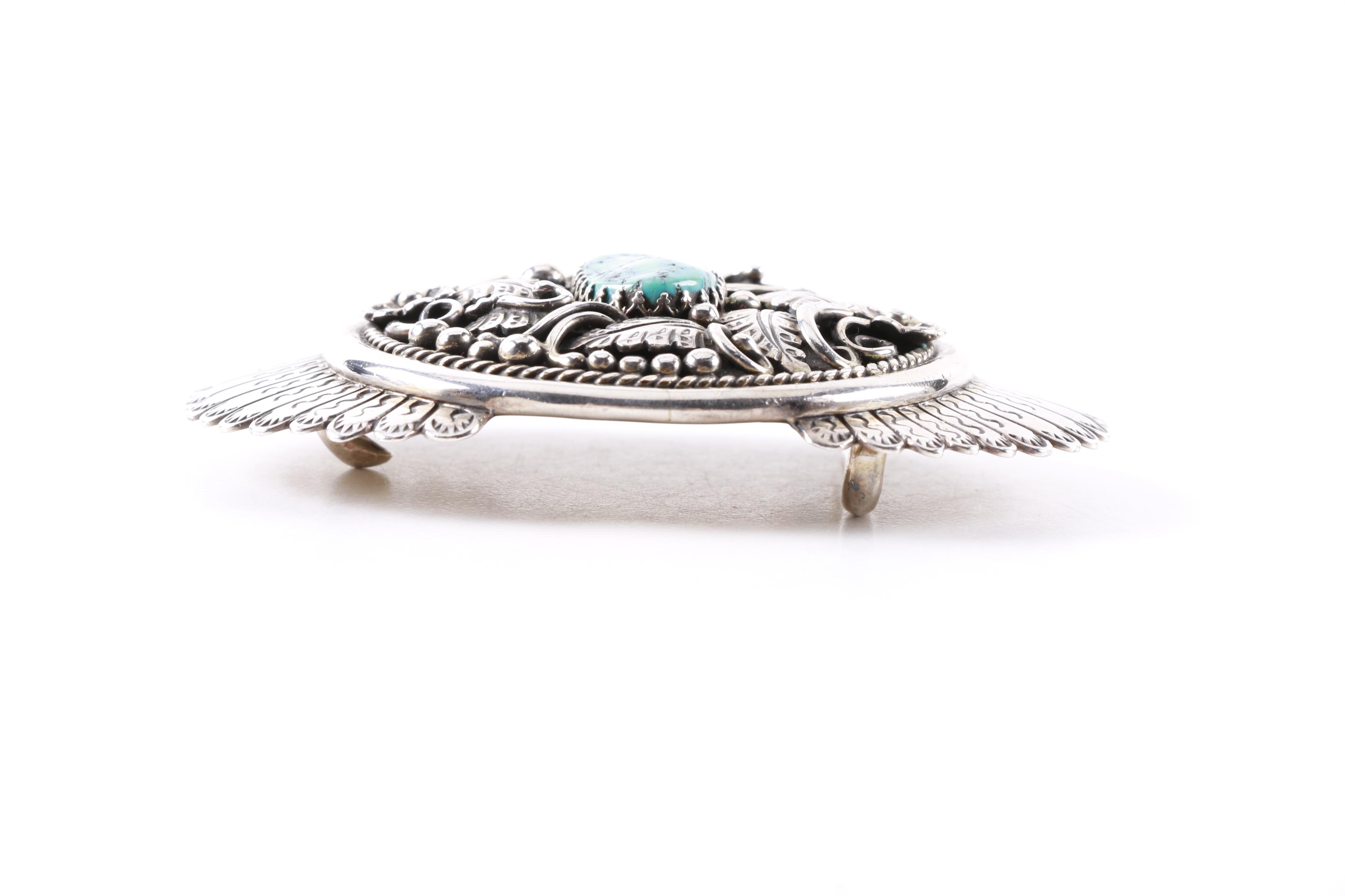 Native American Inspired Sterling Silver Turquoise Belt Buckle