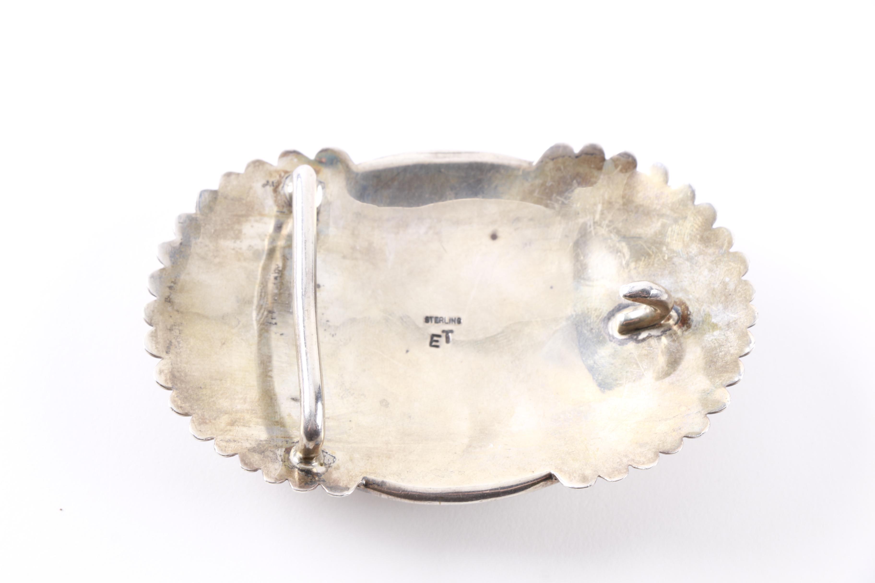 Native American Inspired Sterling Silver Turquoise Belt Buckle