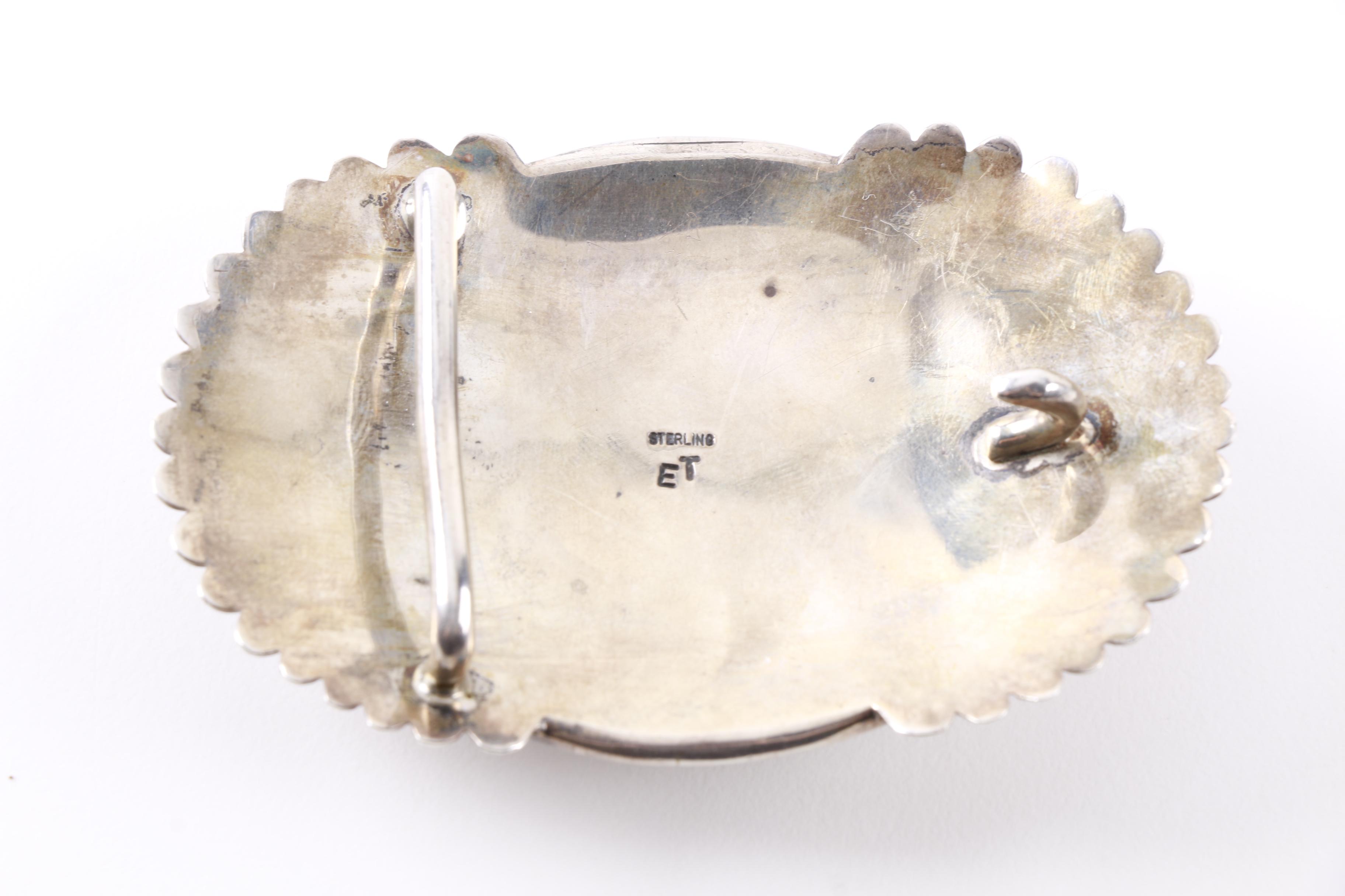 Native American Inspired Sterling Silver Turquoise Belt Buckle