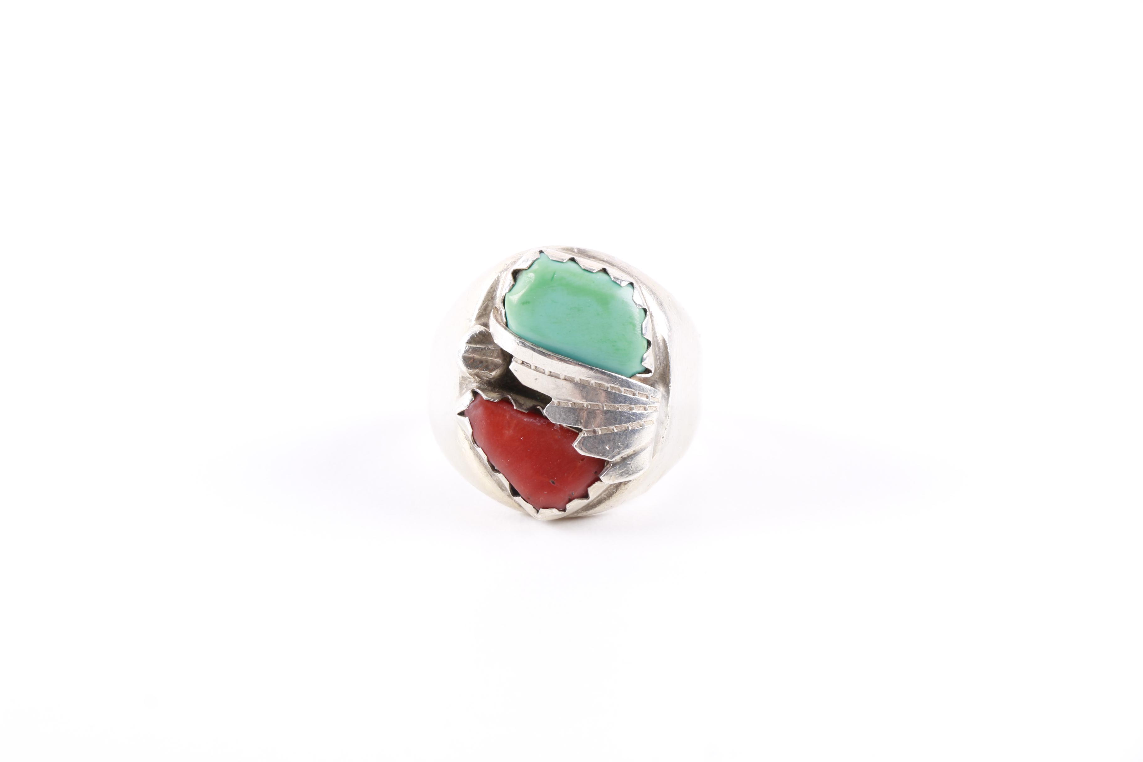 Southwest Inspired Sterling Silver Coral Turquoise Rings