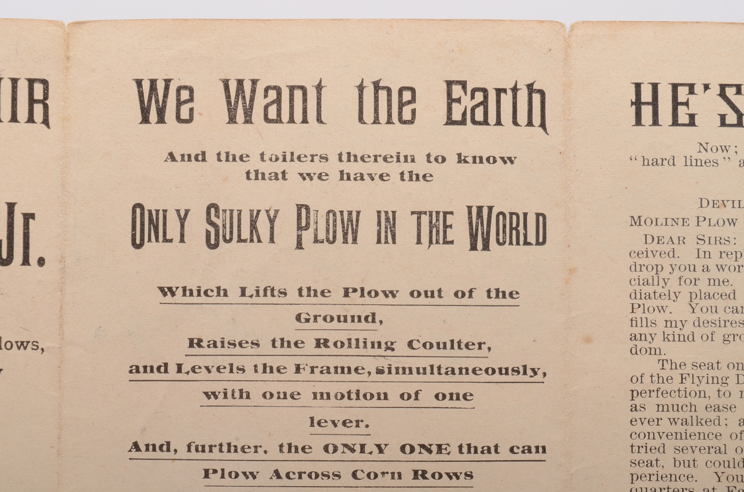 Antique Tri-fold advertising for the Molina Plow Company