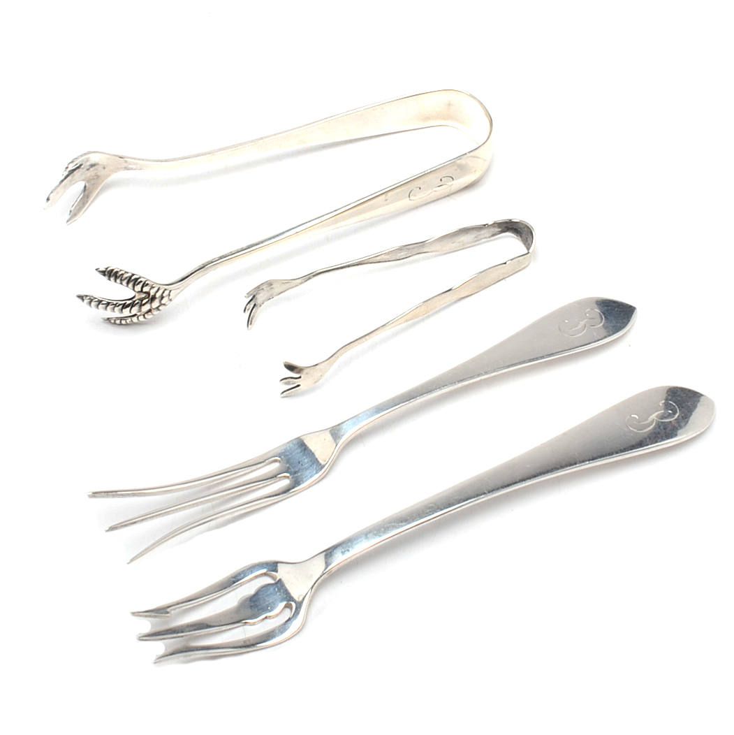 Weidlich and Dominick & Haff Sterling Silver Olive Forks and Tongs
