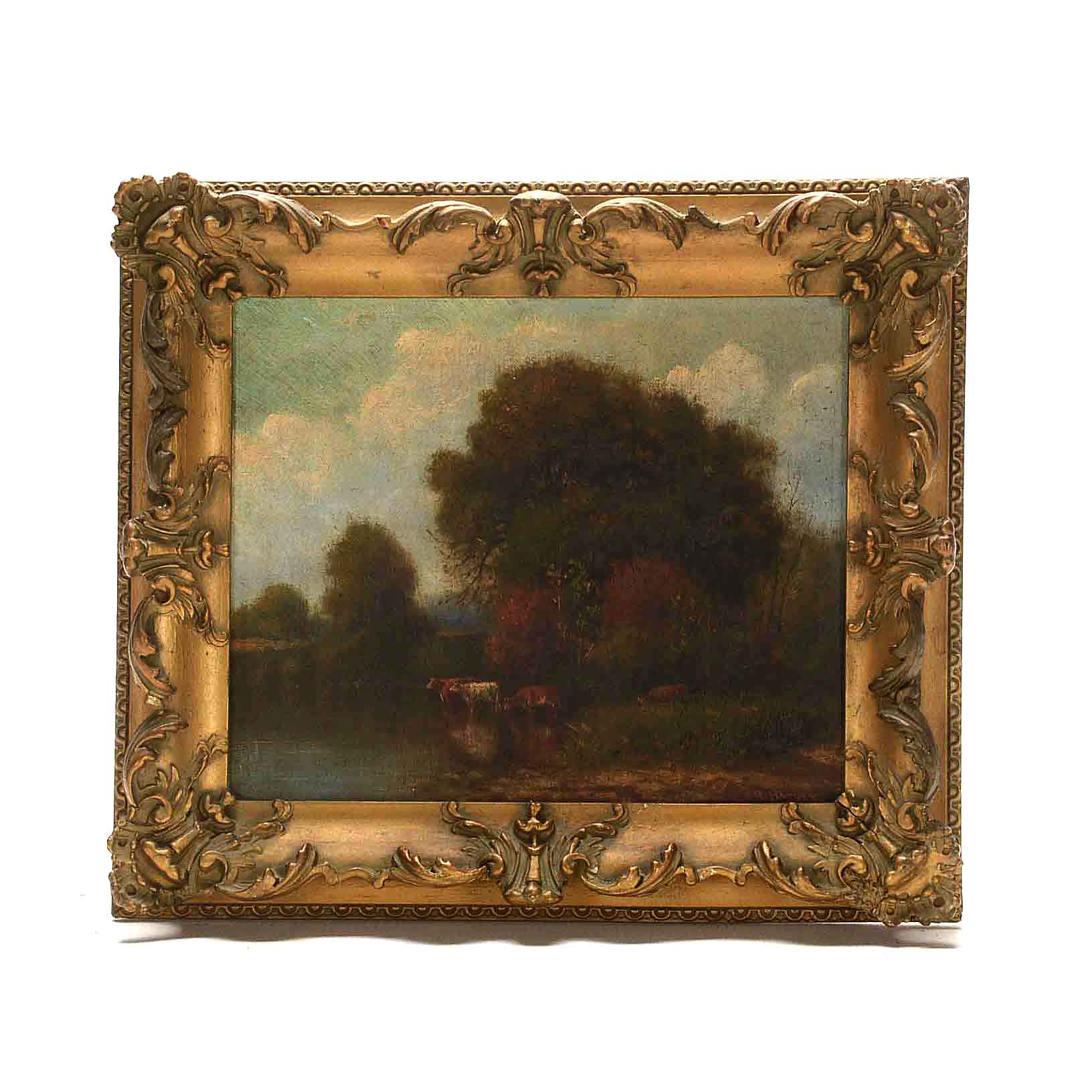 R. Harvey Antique Pastoral Oil Painting on Canvas
