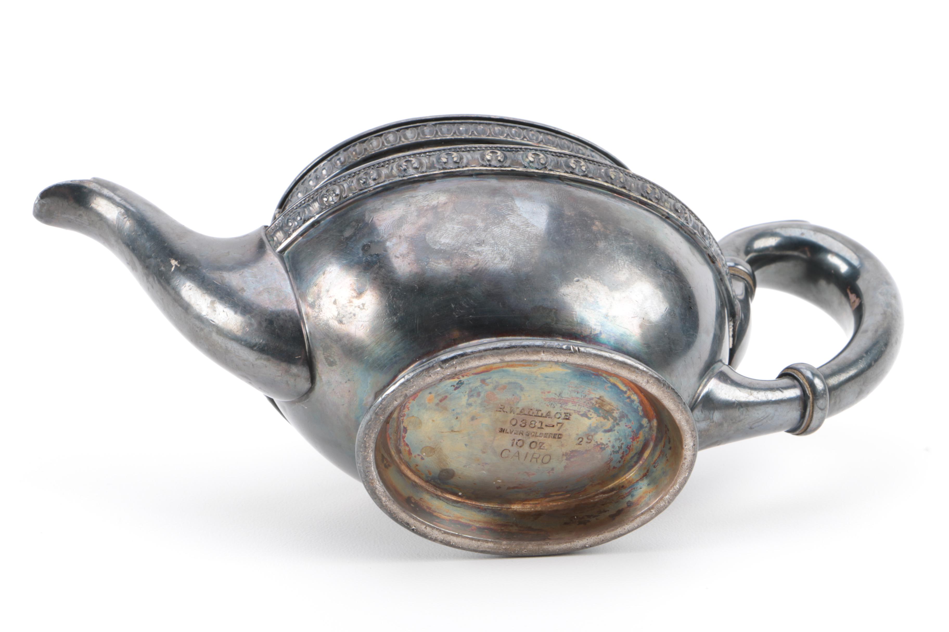 R. Wallace Silver Plate Teapot with Wine Cradle