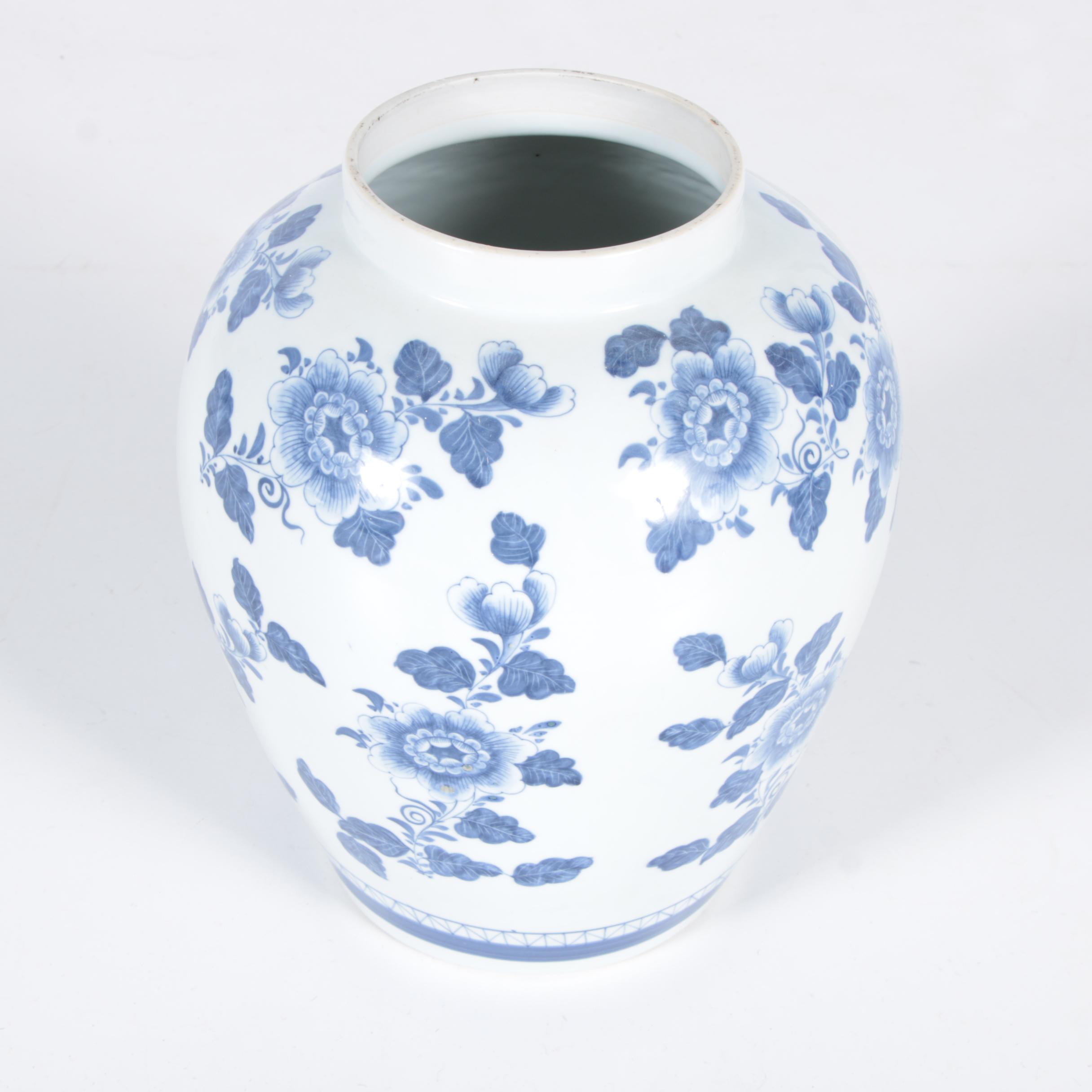 Blue and White "Mimosa" Ceramic Apothecary Jar