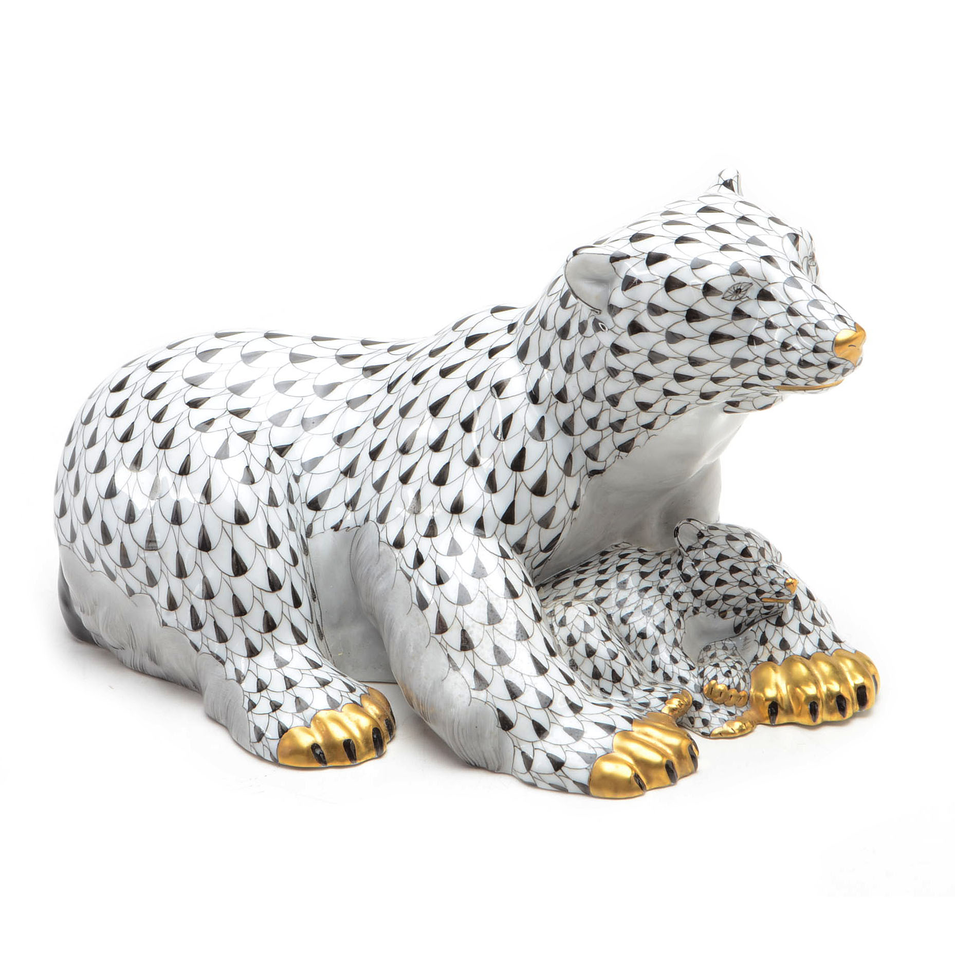 Herend Porcelain Polar Bear and Cub Figurine