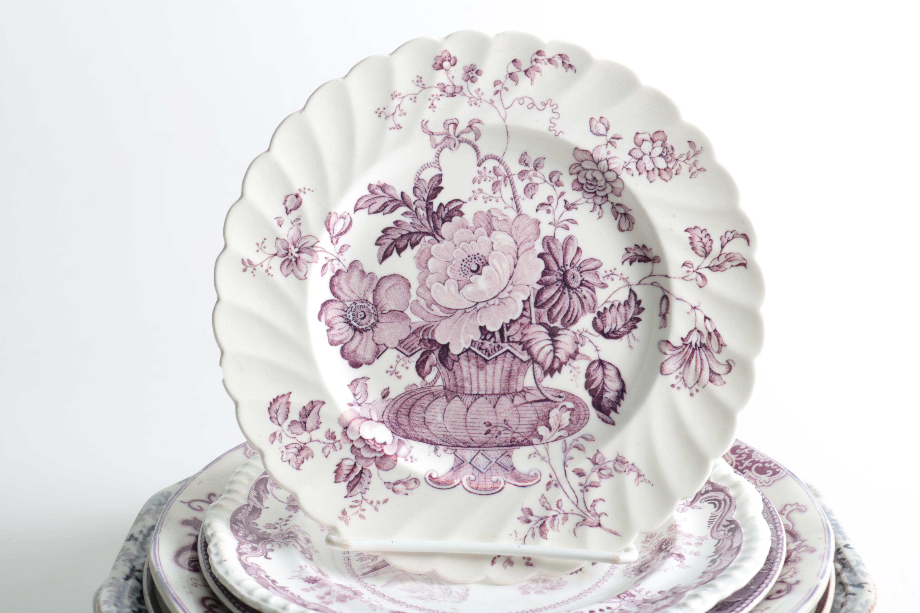 Floral Ceramic Plates Featuring Royal Staffordshire "Charolette"