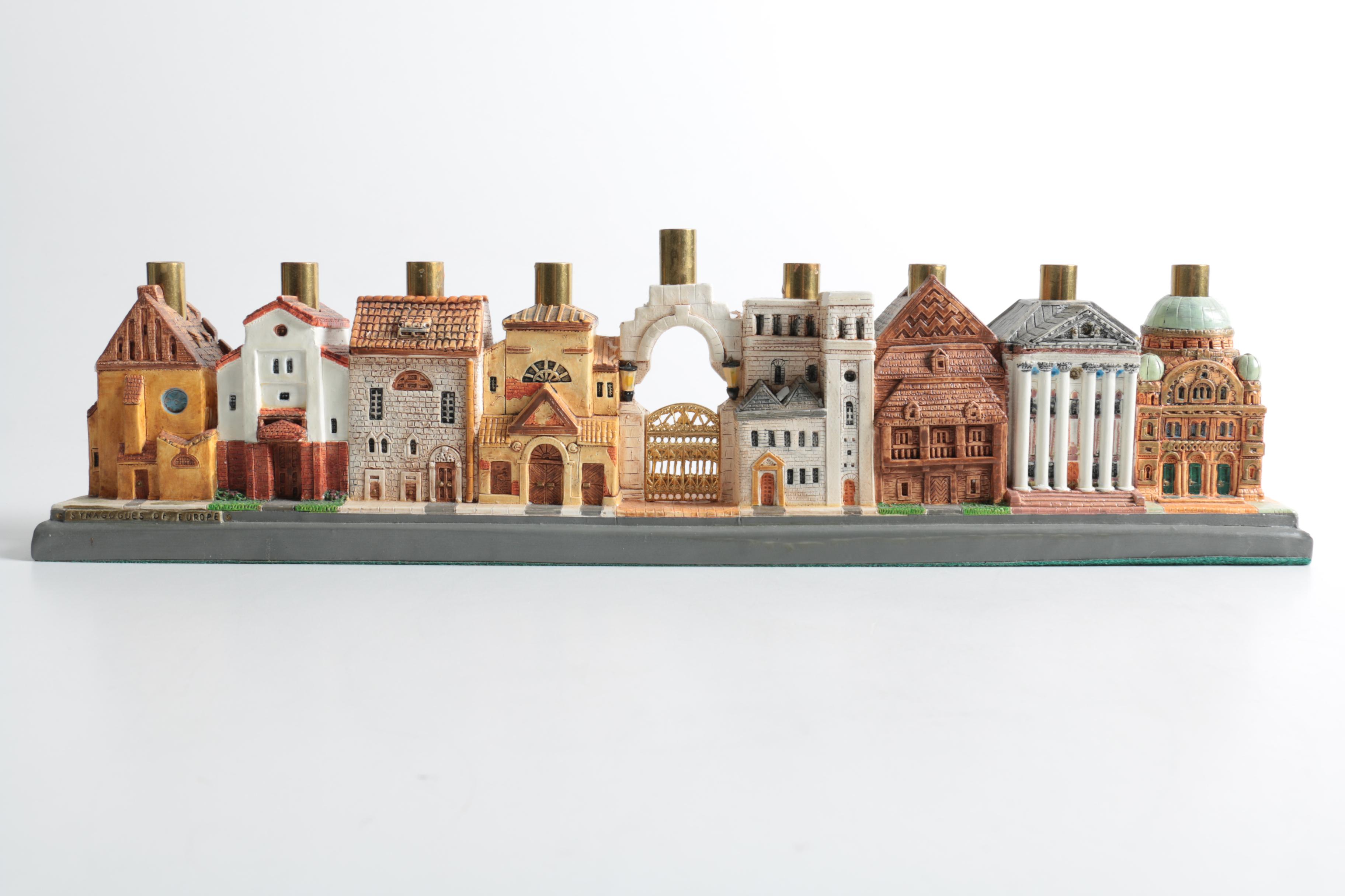 "Synagogues of Europe" Menorah and Assorted Dreidels