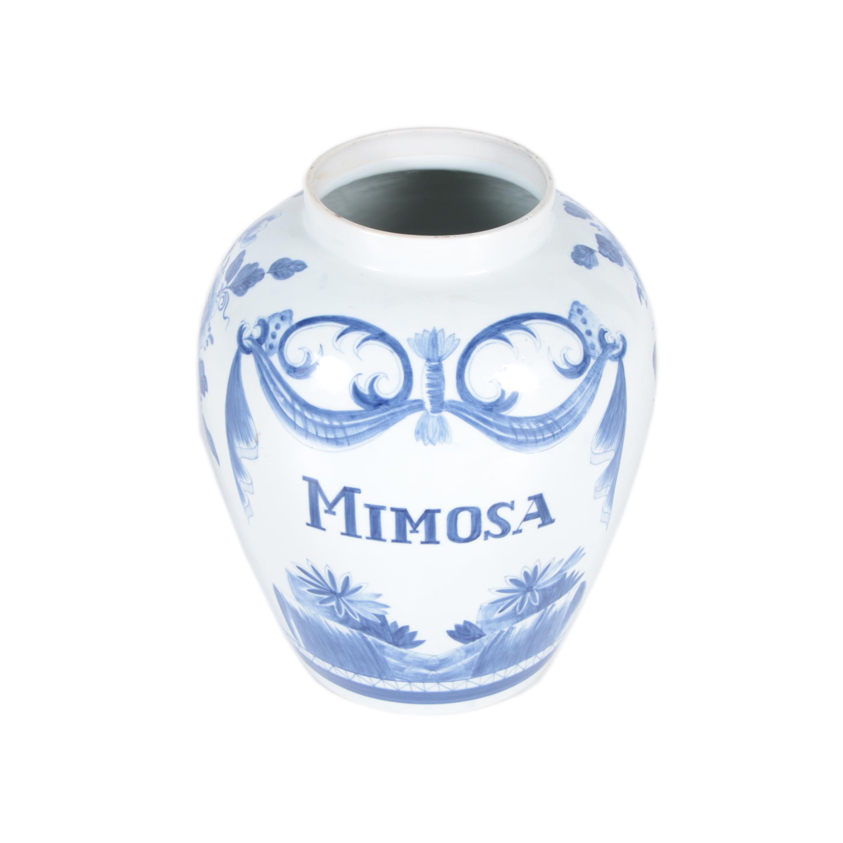 Blue and White "Mimosa" Ceramic Apothecary Jar