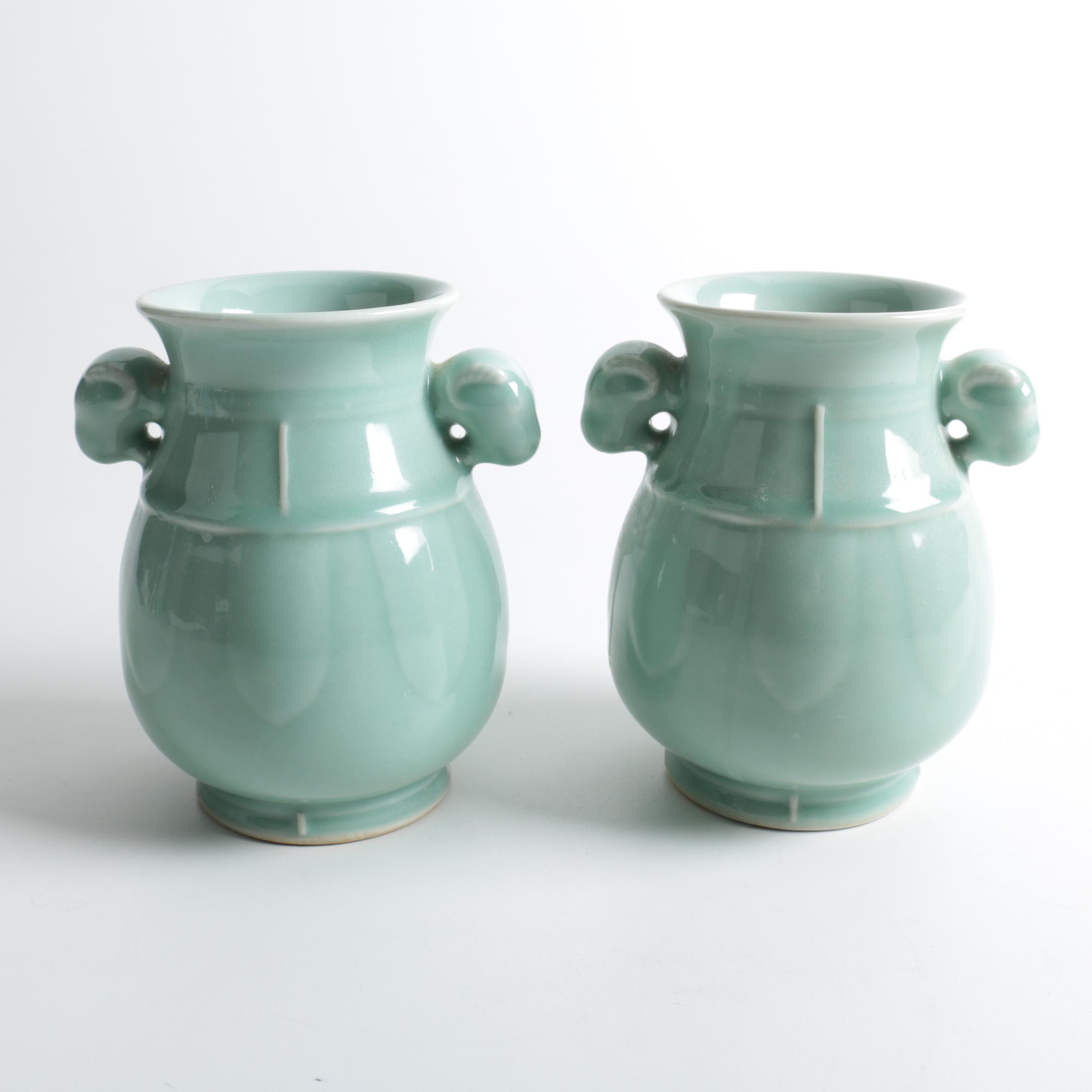 Chinese Green Ceramic Vases