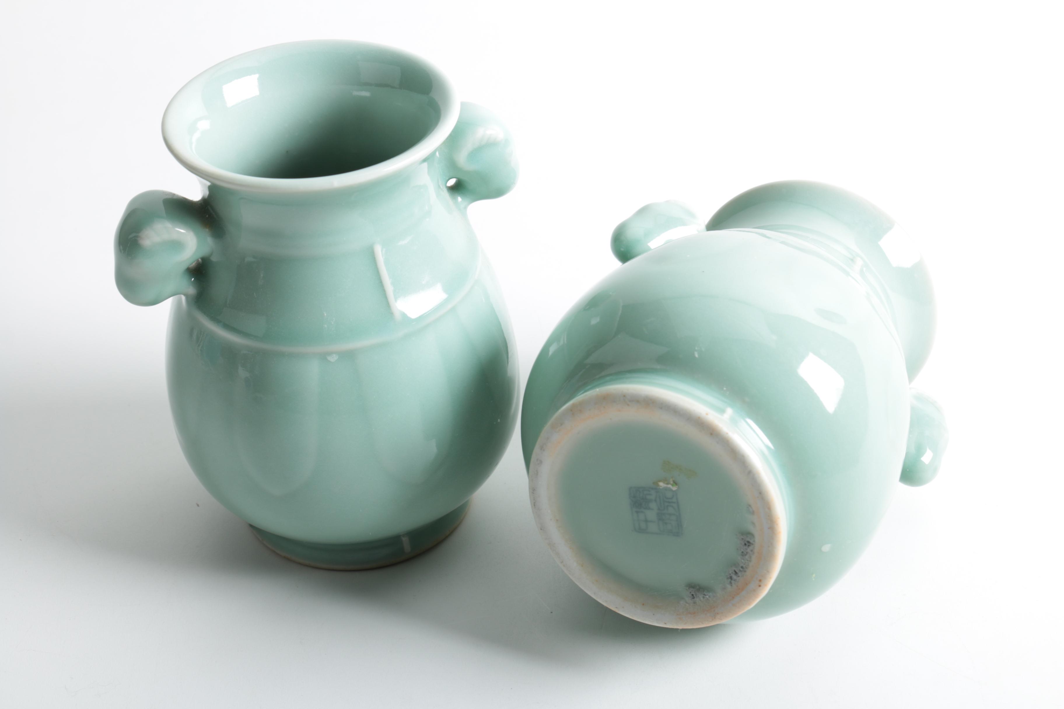 Chinese Green Ceramic Vases