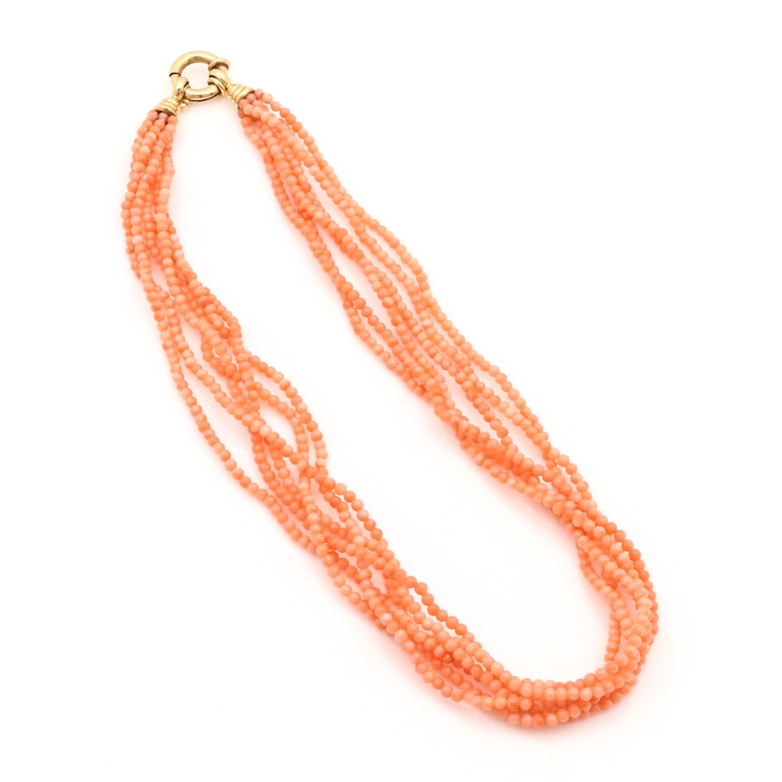 18K Yellow Gold Coral Multi-Strand Necklace