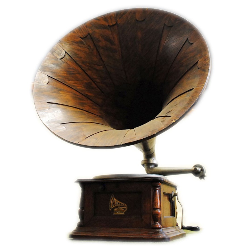 Antique Columbia Phonograph Co. Graphophone With Oak Horn