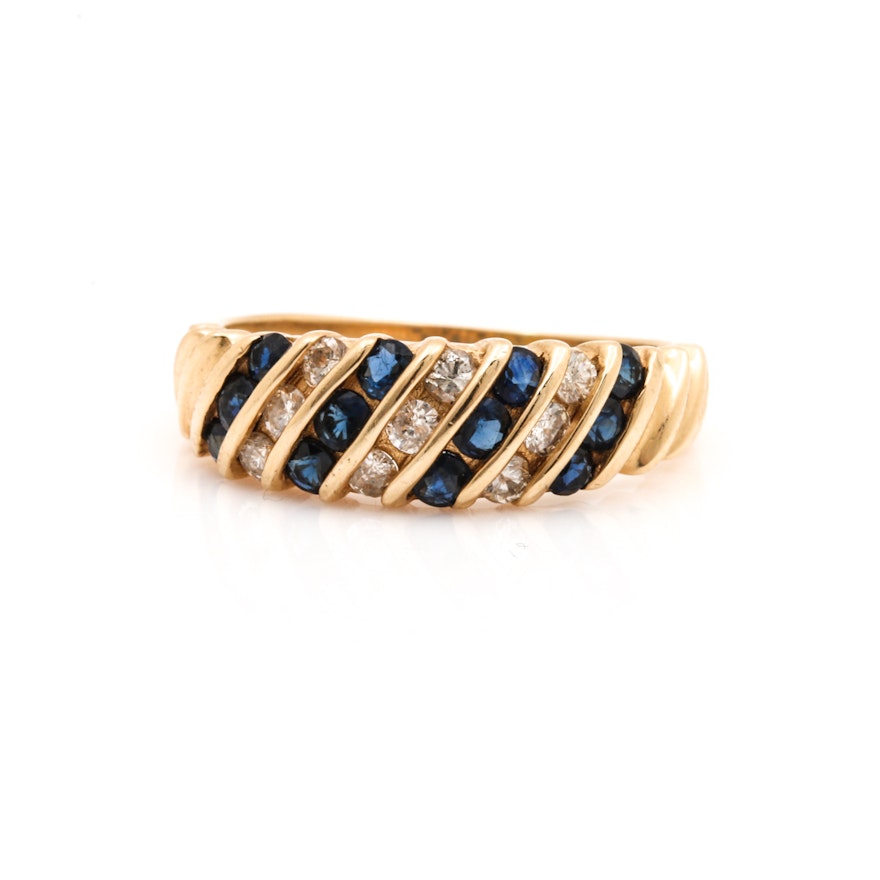 14K Yellow Gold Sapphire and Diamond Band