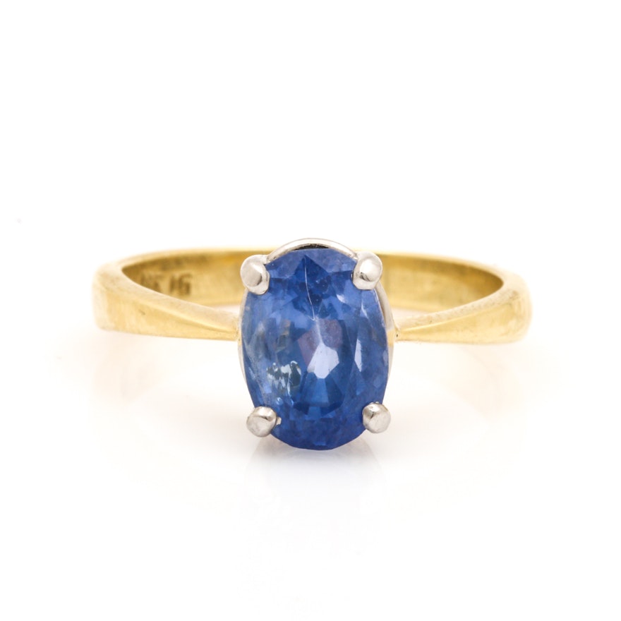 18K Yellow Gold and Platinum 2.52 CT Sapphire Solitaire Ring